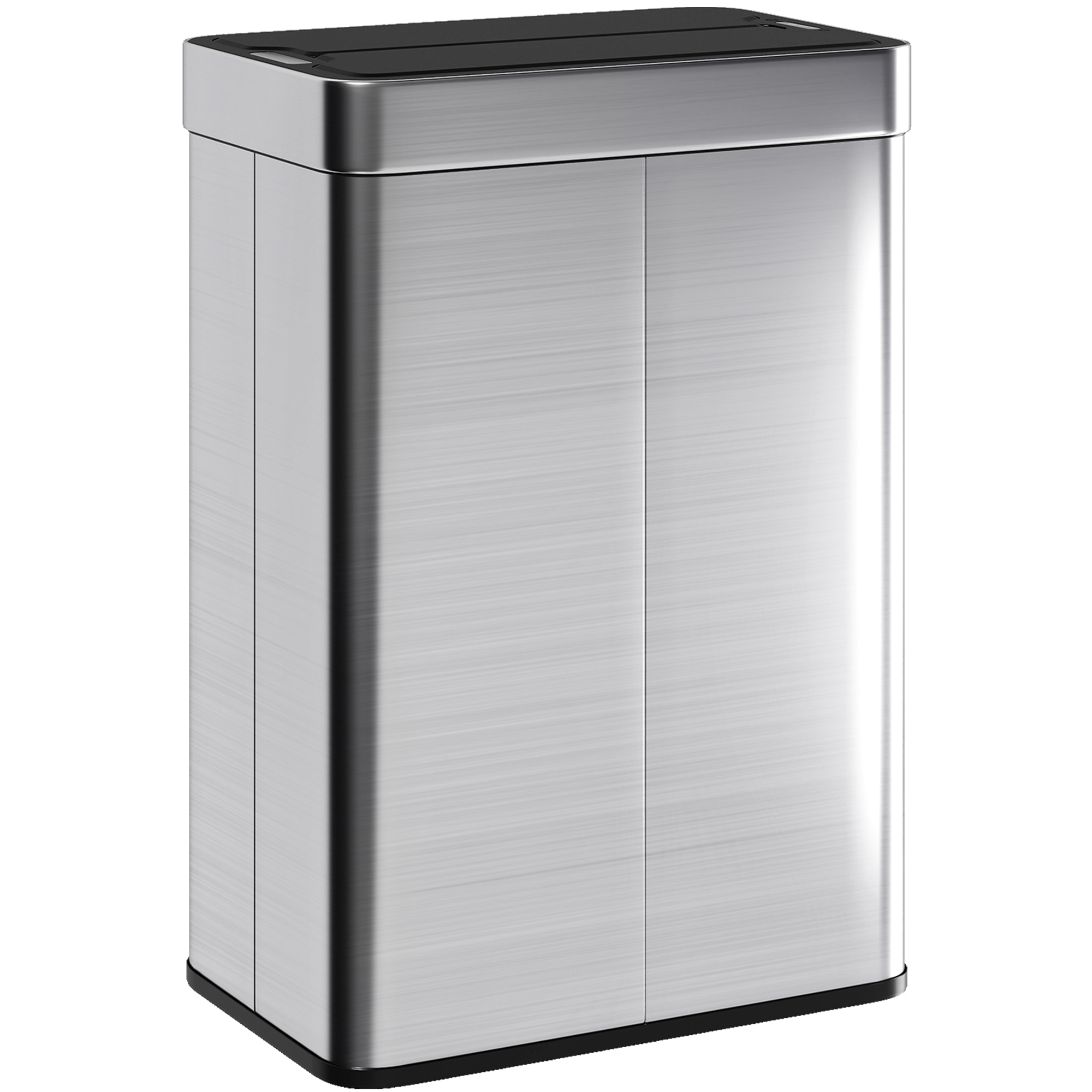 HOMCOM Poubelle à capteur, capacité 55 L, couvercle papillon, s'ouvre automatiquement, acier inoxydable, couleur argentée