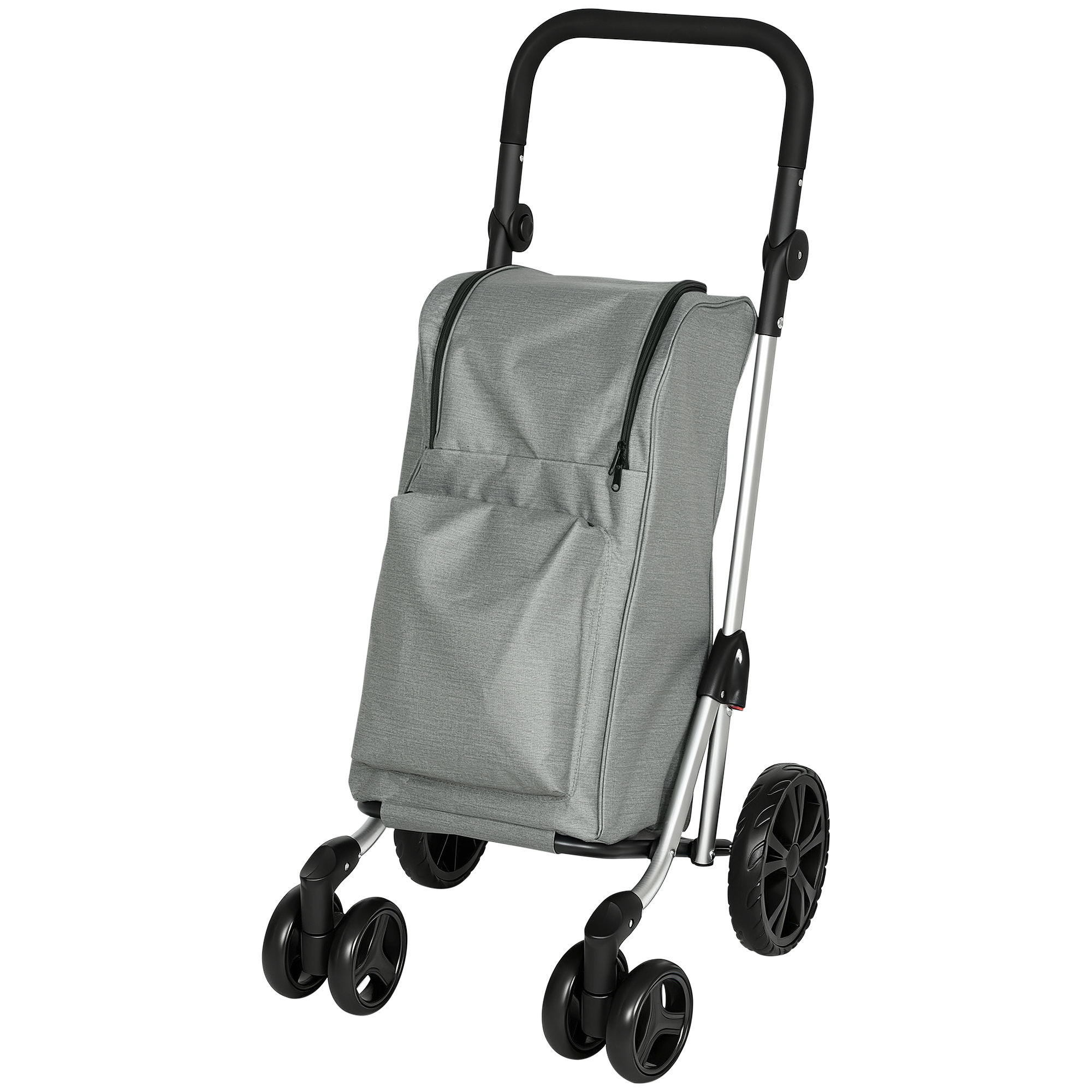HOMCOM Chariot de courses pliable 46 L chariot 3 en 1 à 6 roues sac isotherme et poignée réglable 44x58x100 cm Gris