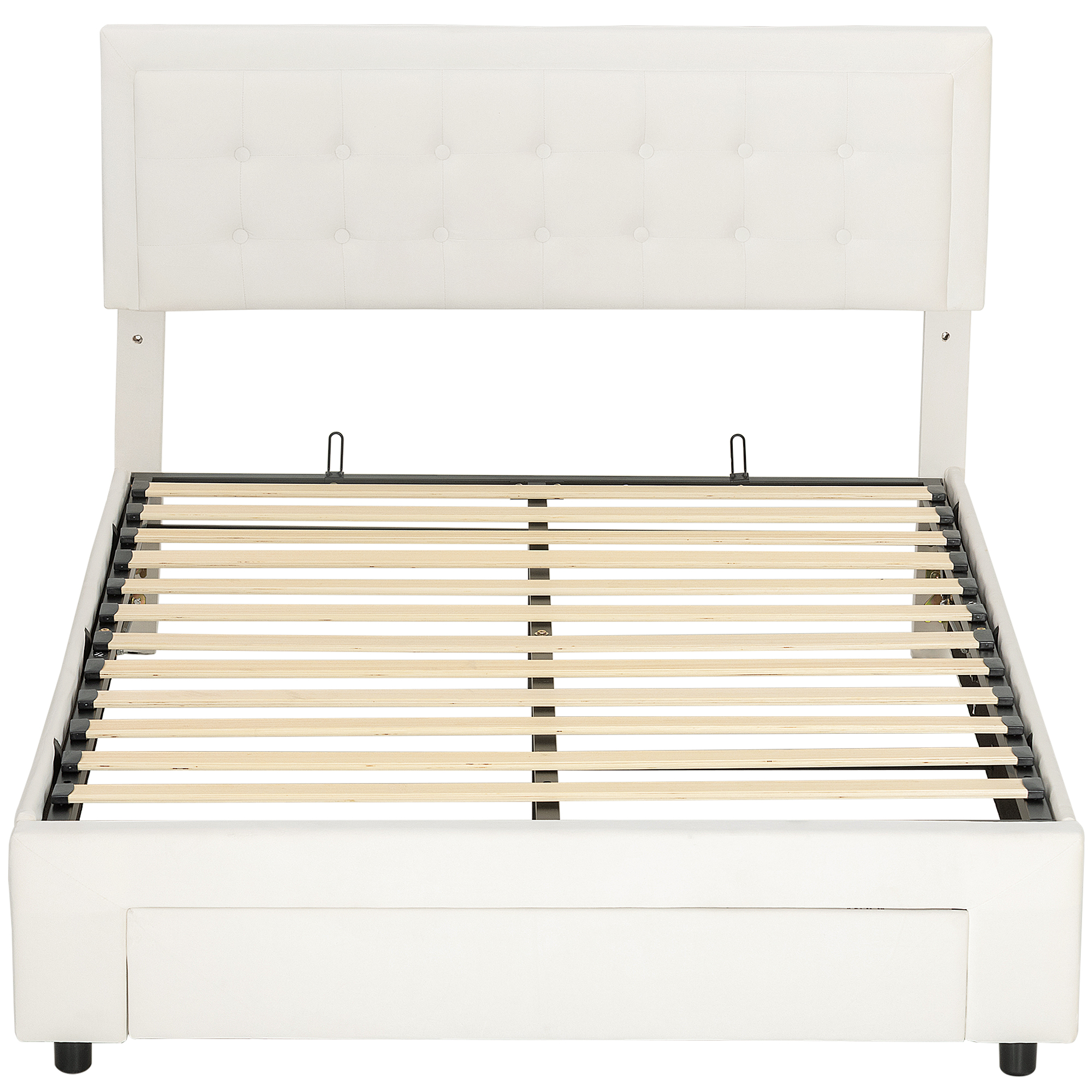 HOMCOM Doppelbettgestell 140 x 200 cm für 2 Personen - Gaslift, Stauraum, Schublade auf Rollen, verstellbares Kopfteil und Lattenrost aus Holz, gesteppter Samtbezug, Creme   Aosom