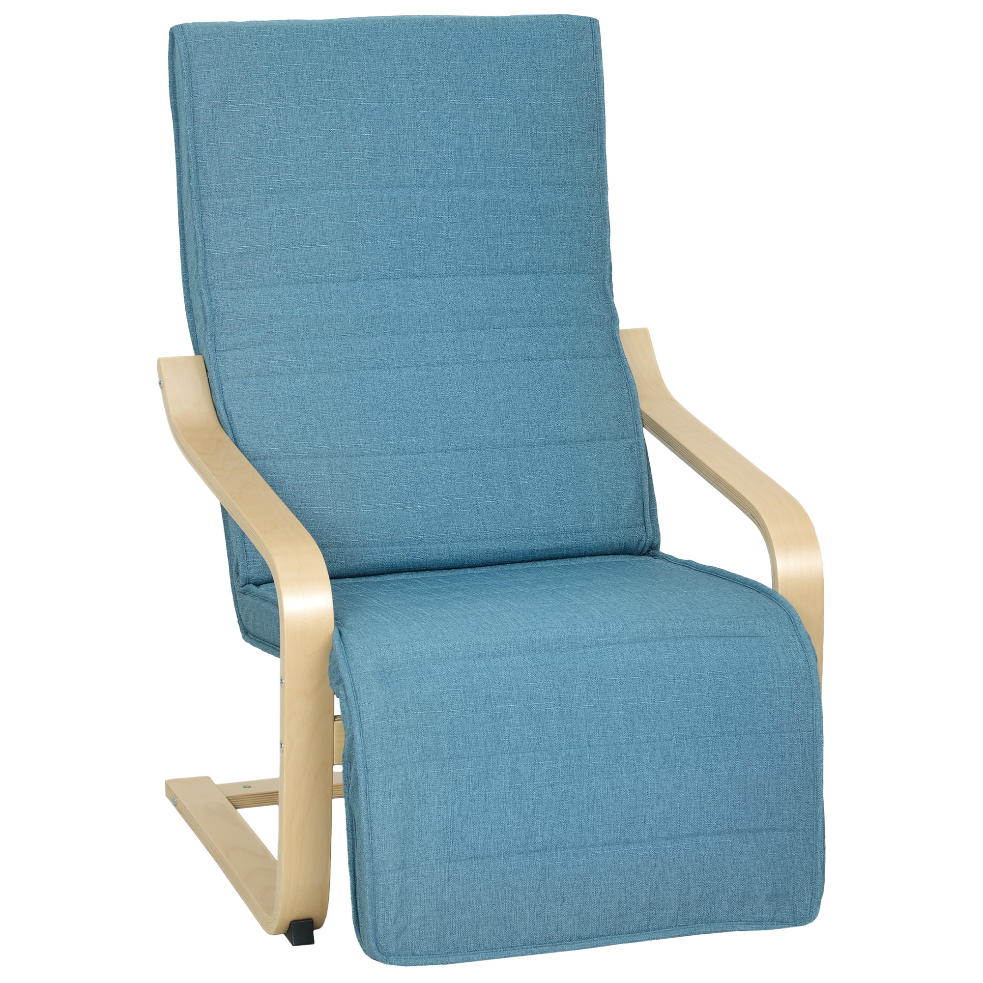 HOMCOM Sessel mit verstellbarer Fußstütze, Polstersessel mit Kunstleinenbezug und Holzrahmen, Relax-Sessel für Schlafzimmer, Büro, Arbeitszimmer, 66,5x94x100 cm, Blau Aosom