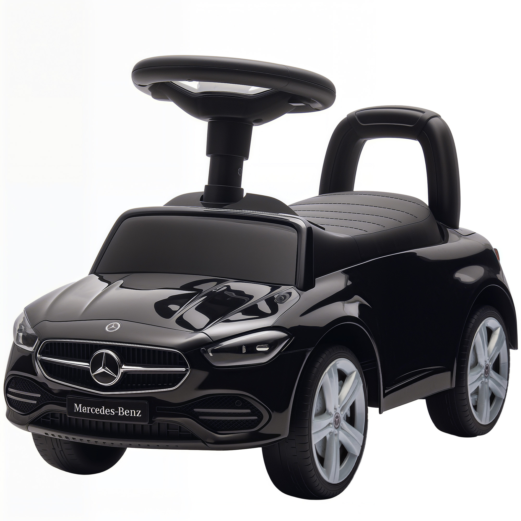 AIYAPLAY Voiture pour enfants sous licence Mercedes Benz avec klaxon et espace de rangement, 65x28x39 cm, Noir