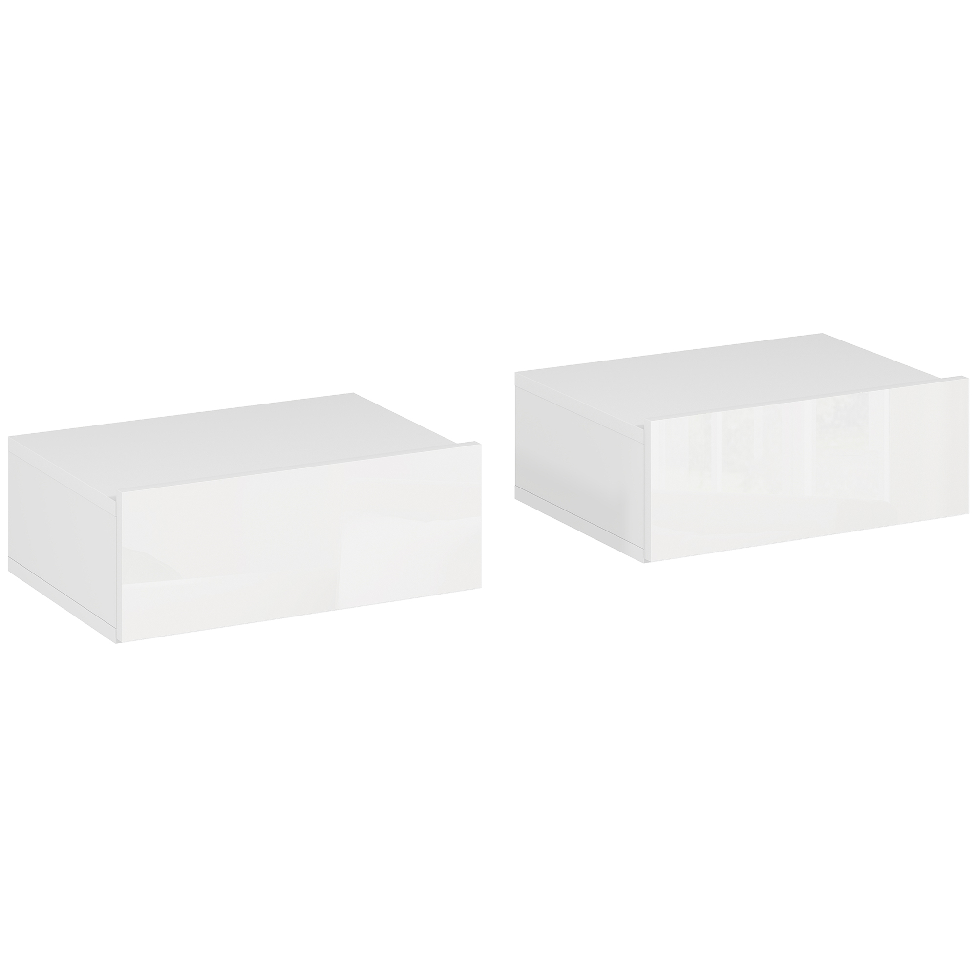 HOMCOM Set aus 2 schwebenden Nachttischen mit Schublade, wandmontiert, moderner Stil, für Wohnzimmer, 40x30x15 cm, Hochglanzweiß Aosom