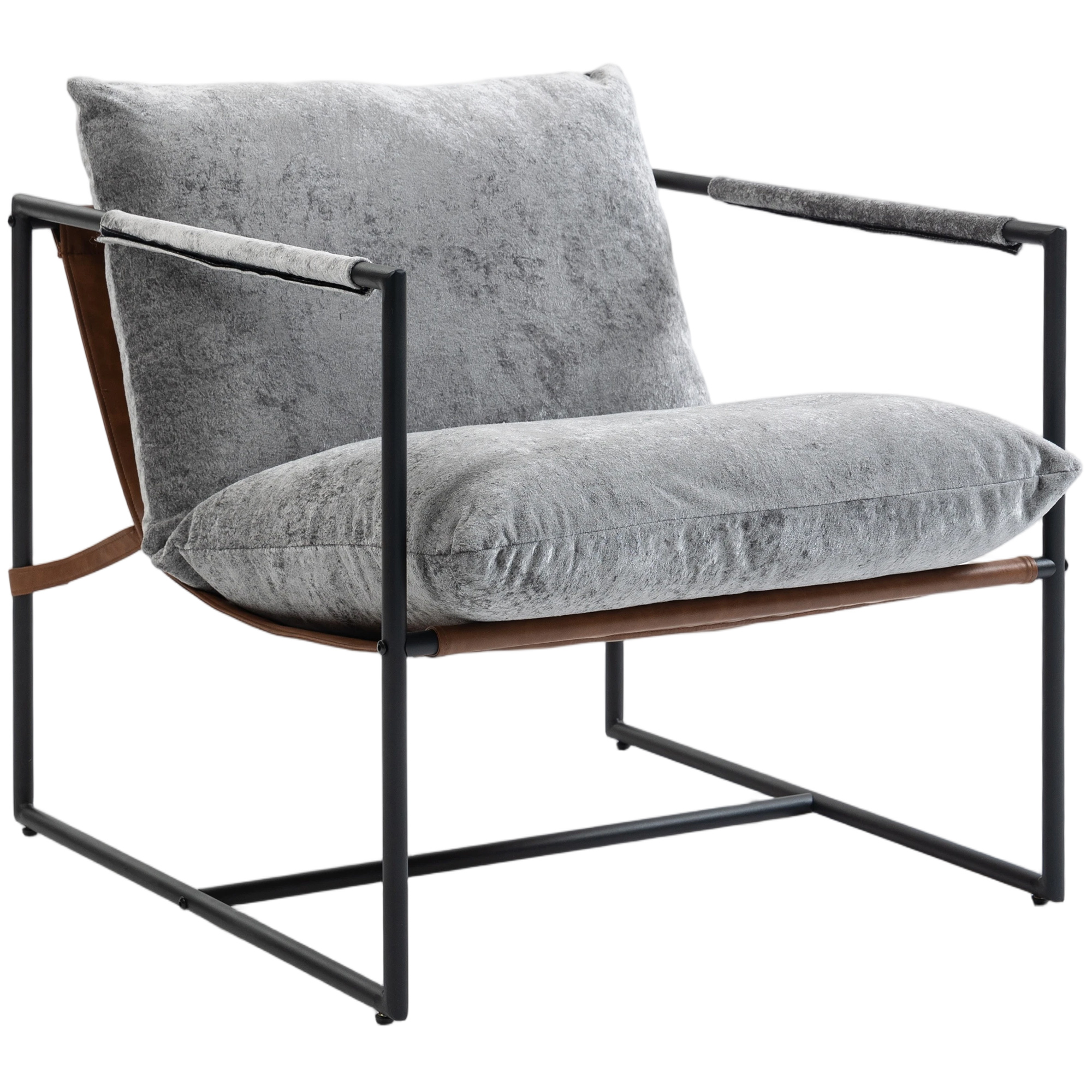 HOMCOM Wohnzimmerfauteuil, gepolsterter Beistellsessel aus bedrucktem Samt mit großer Sitzfläche und Stahlgestell, Sessel für Wohnzimmer, Schlafzimmer, Leseecken, hellgrau Aosom