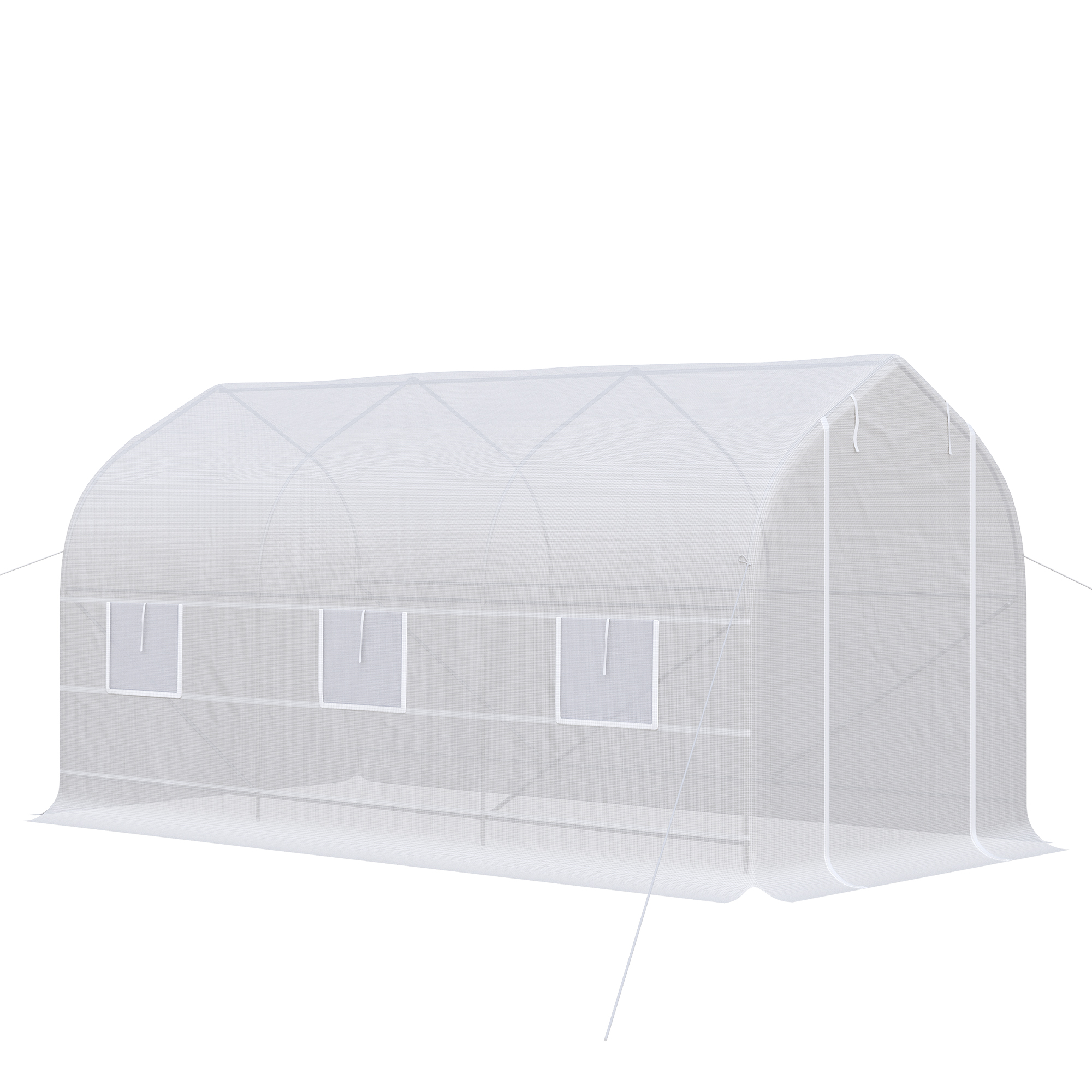 Outsunny Tunnel-Gewächshaus 4x2x2 m mit aufrollbaren Türen und 6 Fenstern, Gewächshaus für Garten mit Satteldach, Metallrahmen und PE-Abdeckung, für Gemüse Blumen Obst, Weiß Aosom