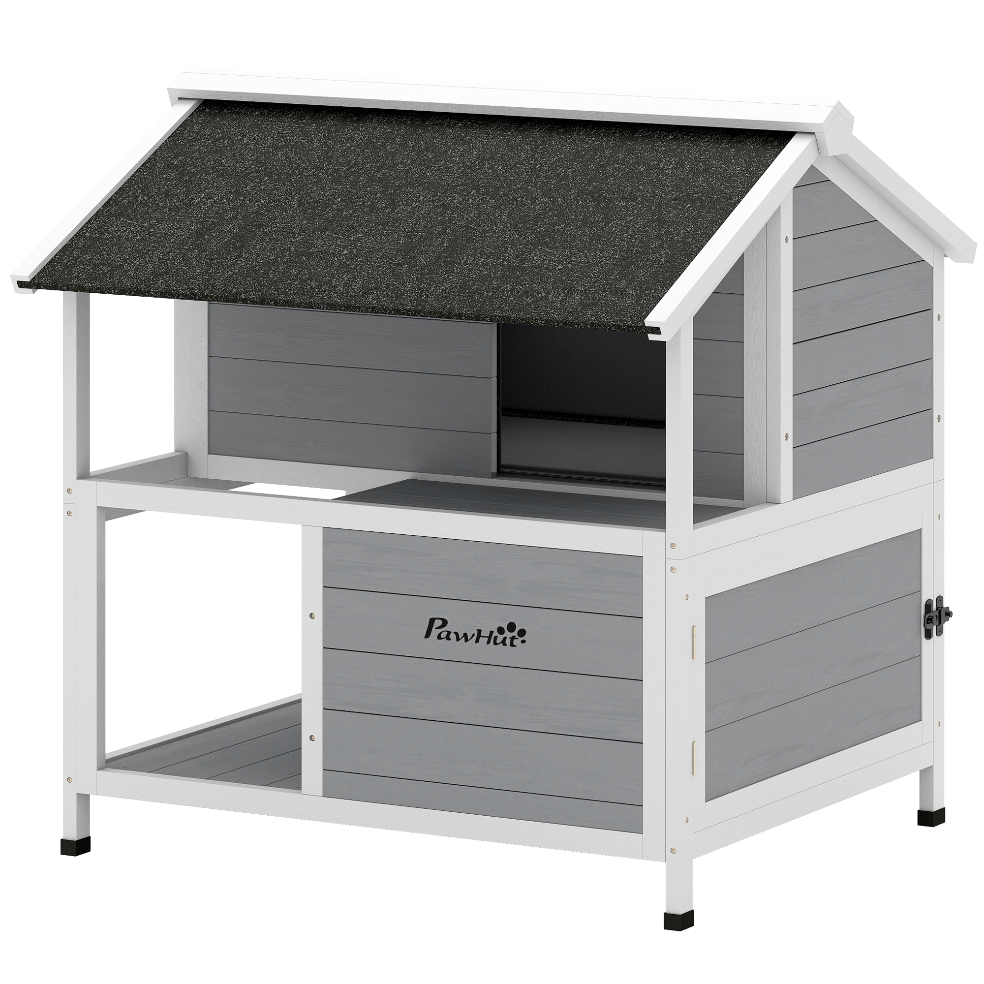 Meilleurs prix pour PawHut Maison pour chat extérieure, refuge pour chat d'extérieur, étanche, toit rabattable, bois d'épicéa, 80 x 93 x 95, Gris