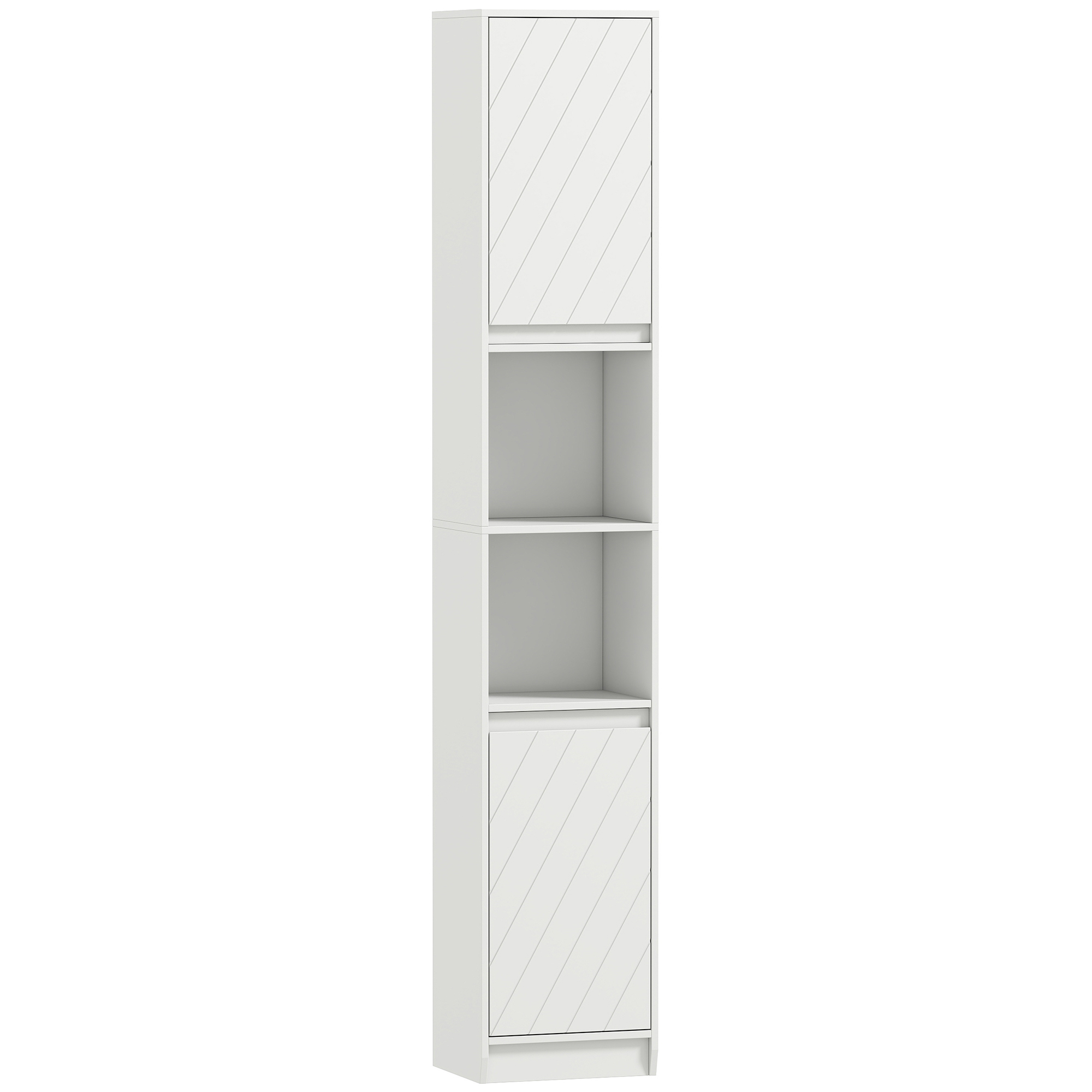 HOMCOM Coloană de baie, mobilier de depozitare cu 2 uși, 2 compartimente deschise, , 30 x 24 x 170 cm, alb | Aosom Romania