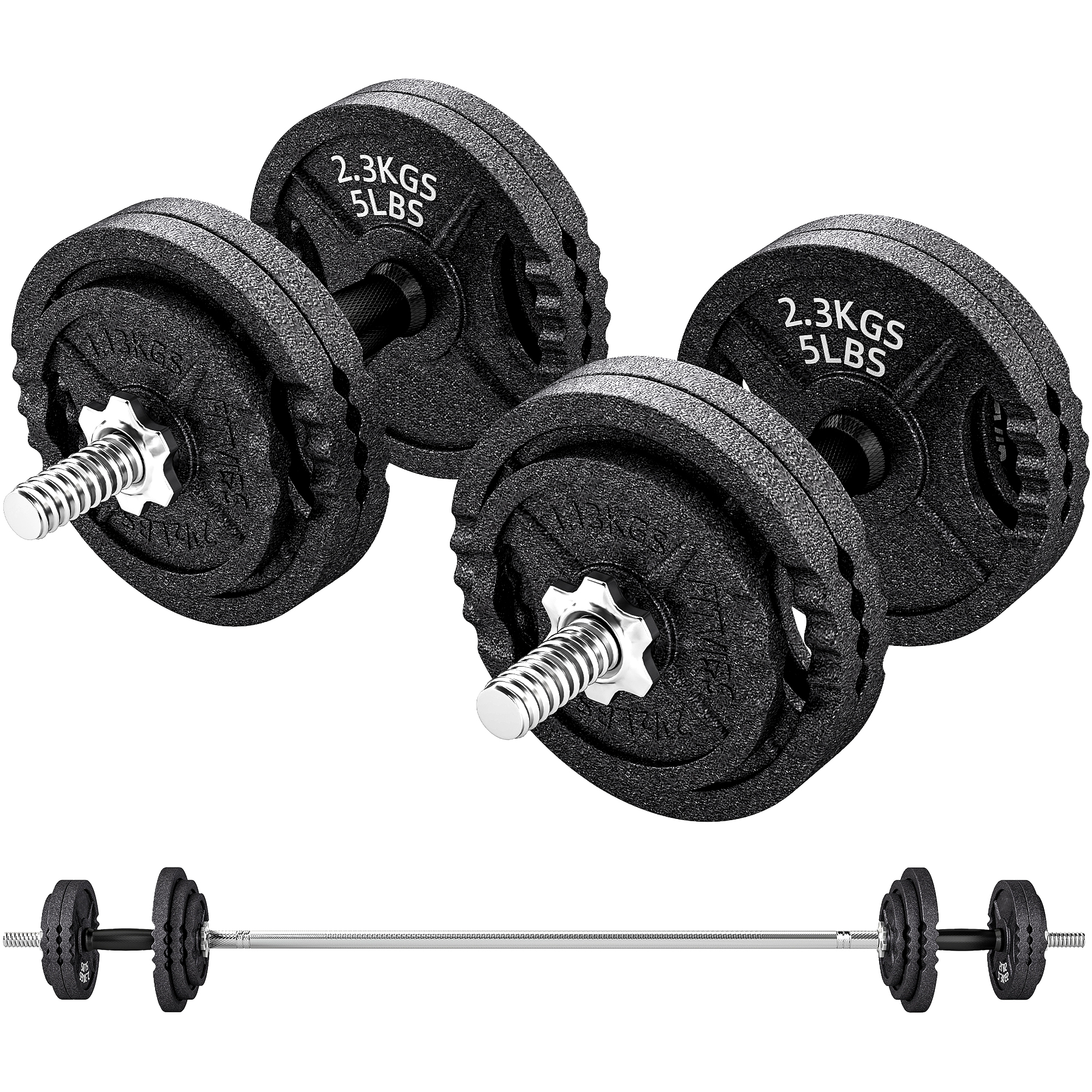 SPORTNOW Poids pour salle 2 en 1 42 kg avec 14 disques, barre longue et haltères, en acier, 180x24x24 cm, noir