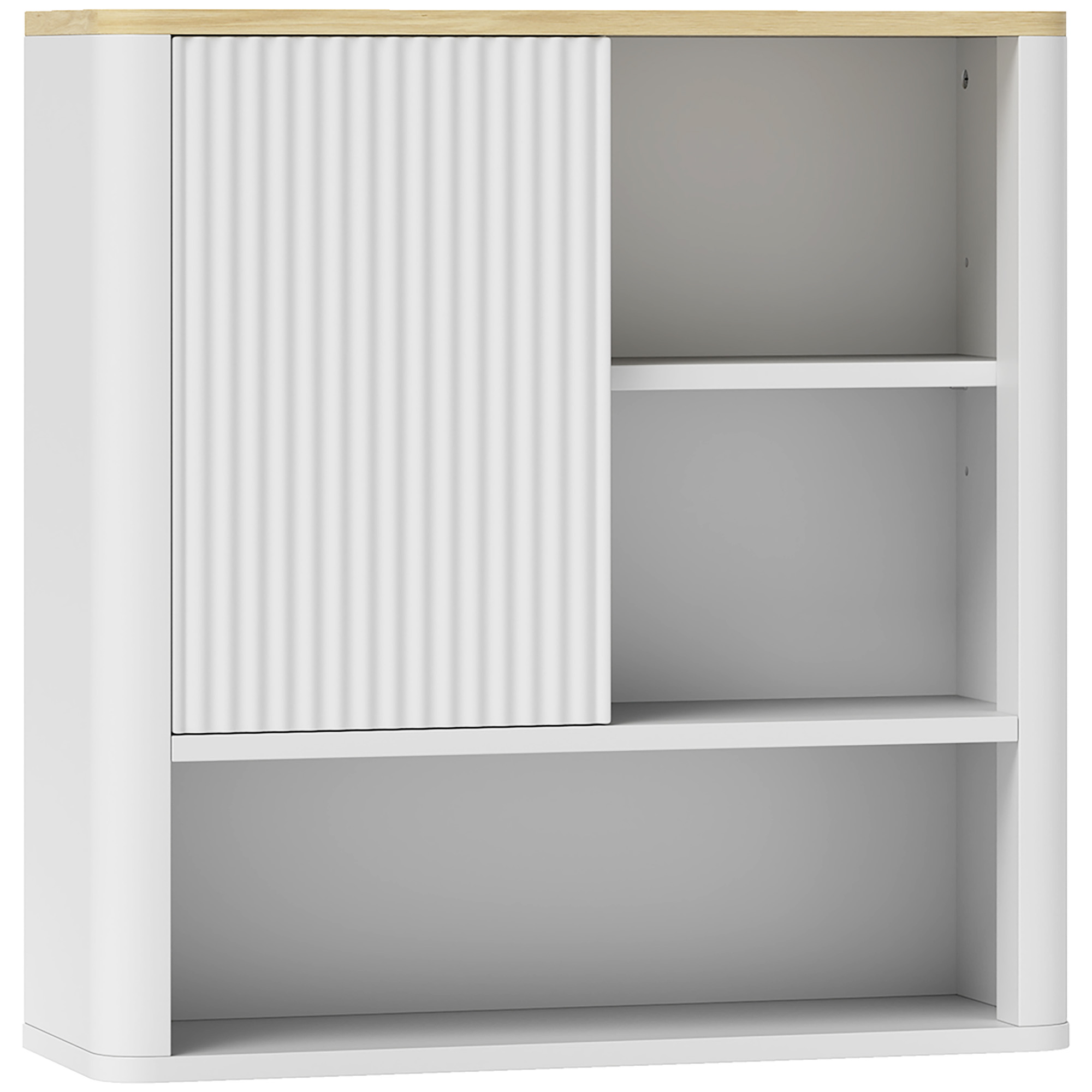 HOMCOM Wandschrank für Badezimmer Hängeschrank mit verstellbaren Regalen Schiebetür 5 Fächer Geschwungenes Profil 60x20x62 cm Weiß Aosom