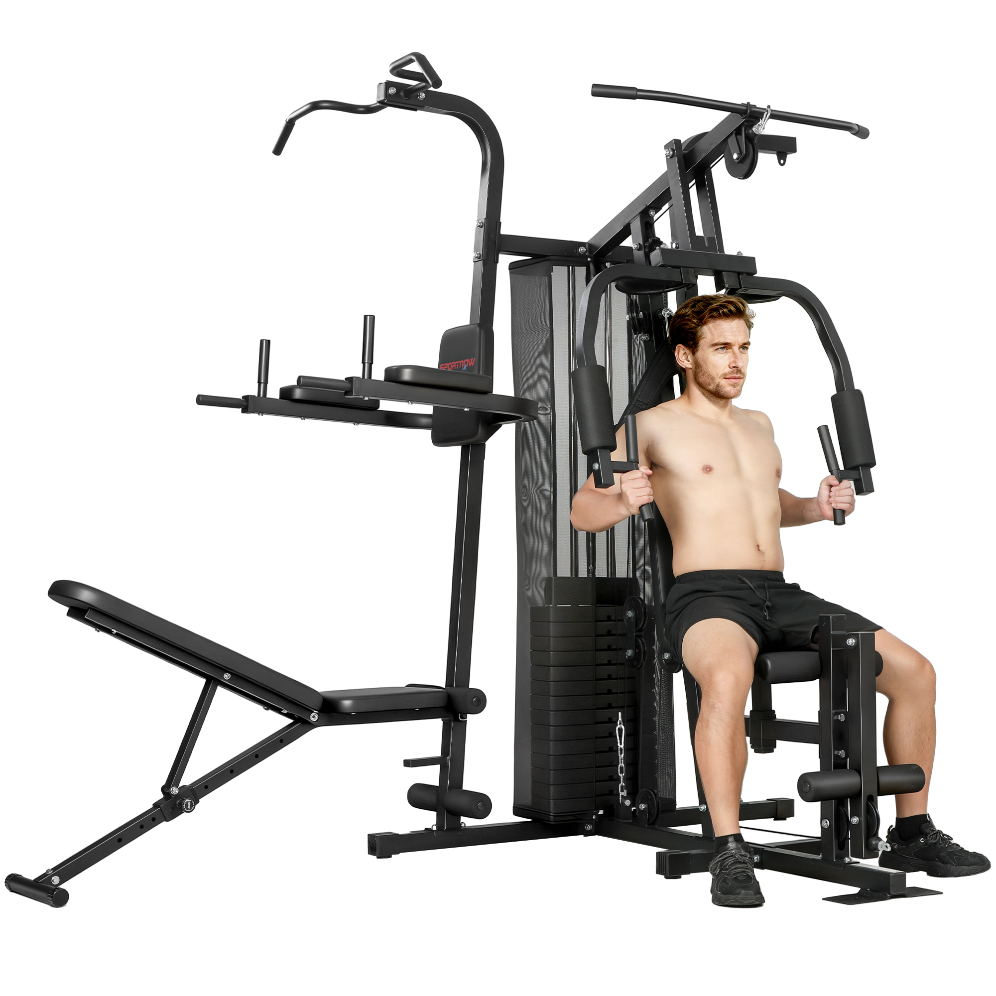 SPORTNOW Station de musculation multifonction réglable - Collaboration Aosom x FFHandball - Banc de fitness 10 contrepoids 65 kg avec filet de protection home gym noir SPORTNOW Station de musculation multifonction réglable - Collaboration Aosom x FFHandball - Banc de fitness 10 contrepoids 65 kg avec filet de protection home gym noir