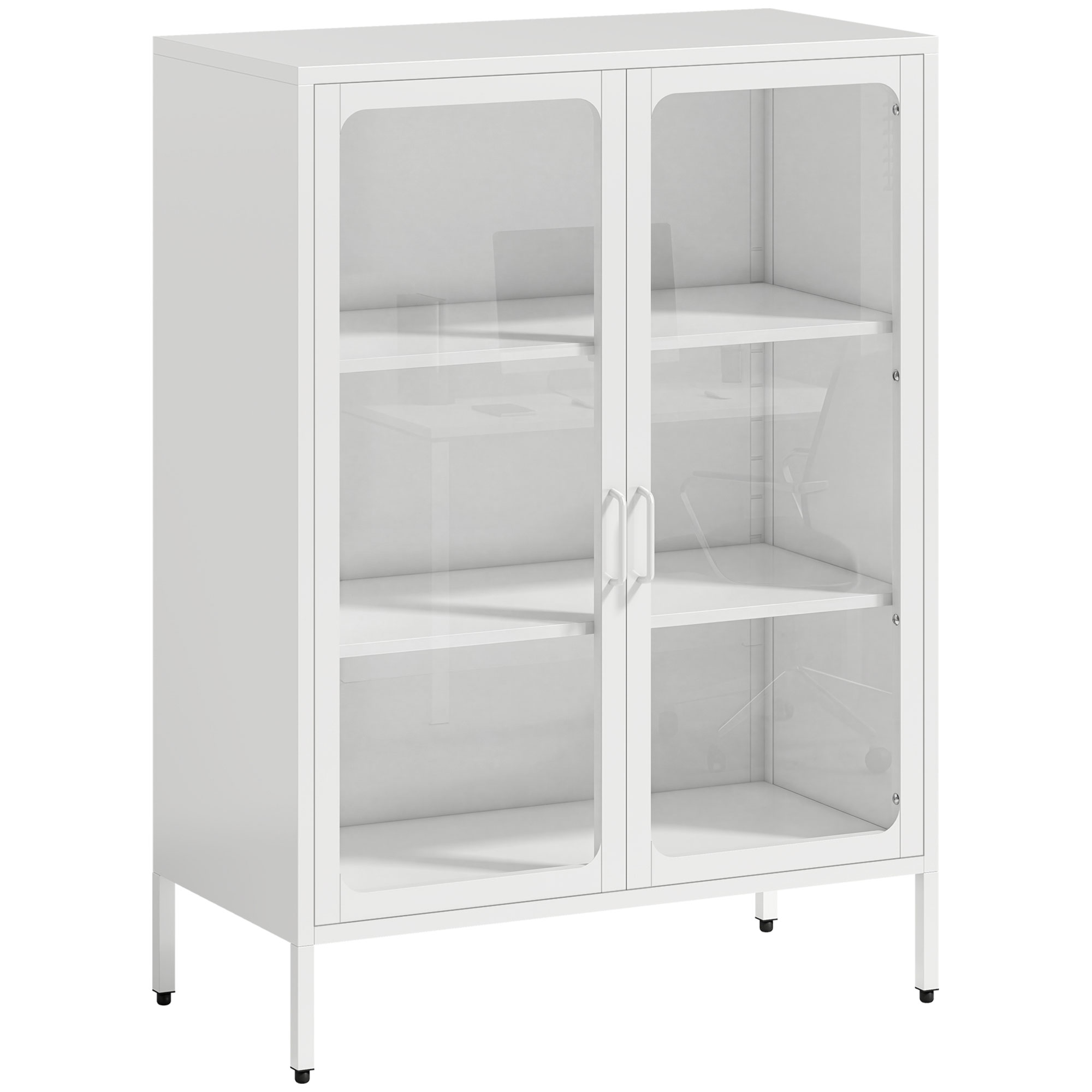 HOMCOM Aktenschrank aus Stahl mit 2 Türen aus gehärtetem Glas, Büroschrank mit verstellbaren Einlegeböden, multifunktionales Aufbewahrungsmöbel für Büro, Arbeitszimmer, Zuhause, 80x40x110 cm, Weiß Aosom