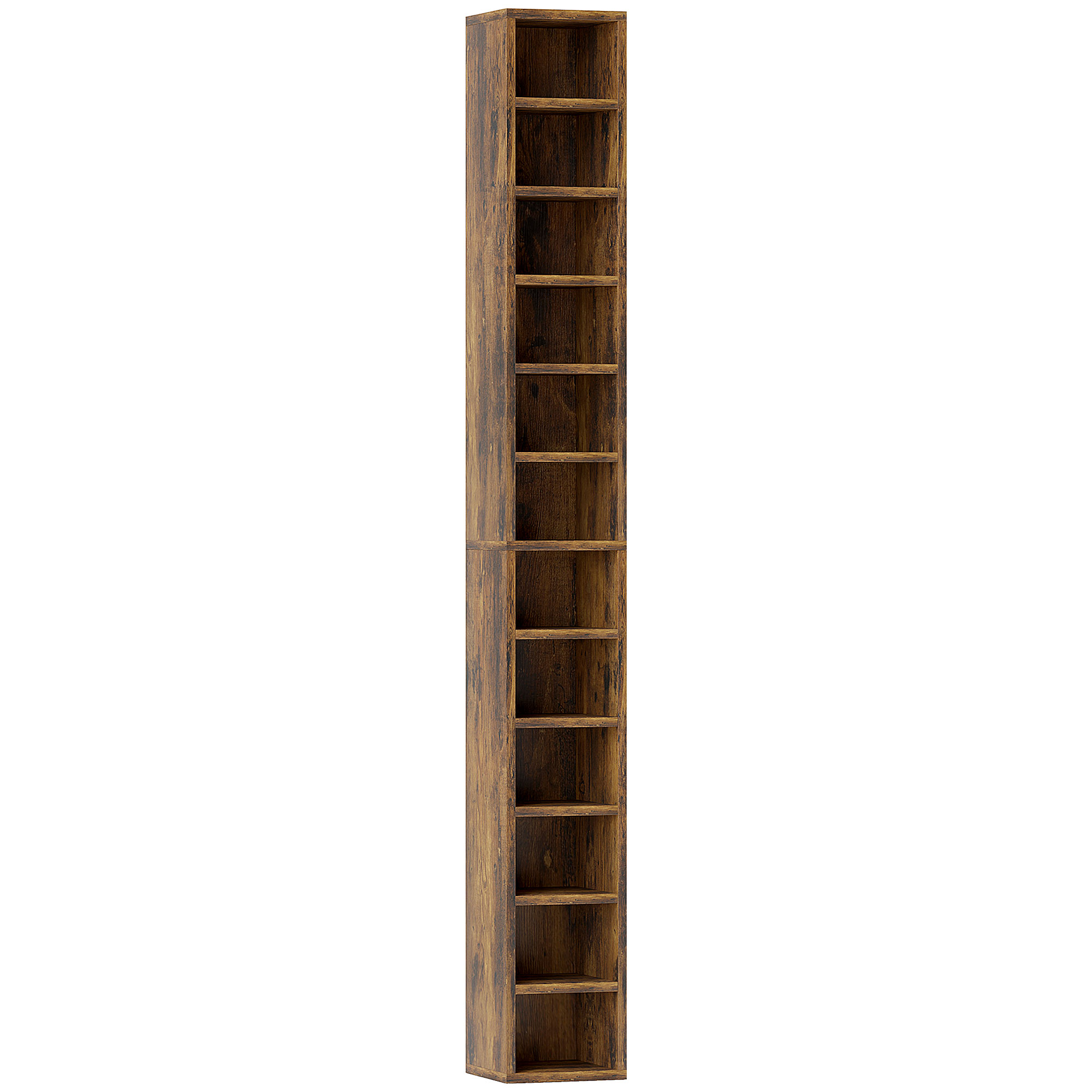 HOMCOM Aufbewahrung für CDs und DVDs, Säulenregal, Aufbewahrungsmöbel mit 12 Fächern, max. Kapazität 204 CDs, 21 x 20 x 175 cm, rustikales Braun   Aosom