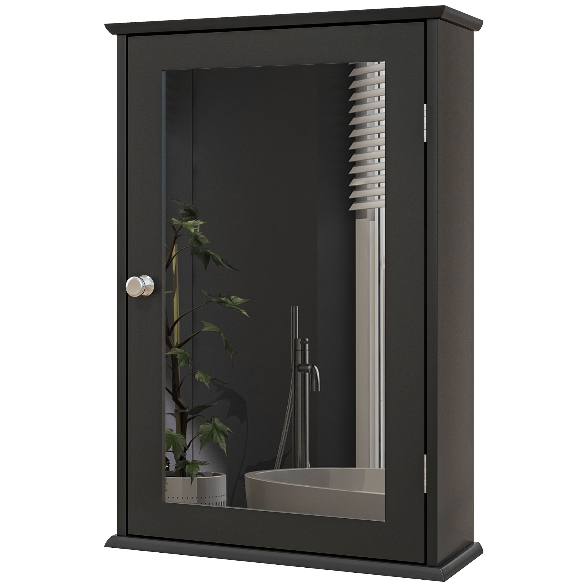 kleankin Meuble Mural de Salle de Bain avec Miroir et Porte à Fermeture Magnétique, 41x14x60 cm, Noir