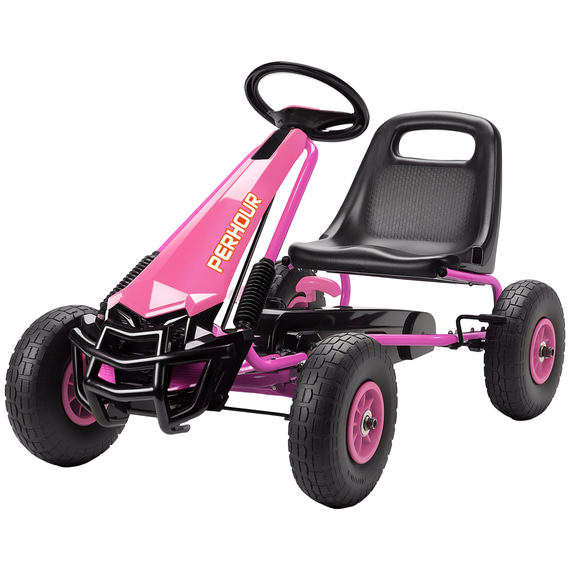 AIYAPLAY Gokart à pédales pour enfants, siège réglable en hauteur, roues EVA, frein, embrayage, 3-8 ans, Rose