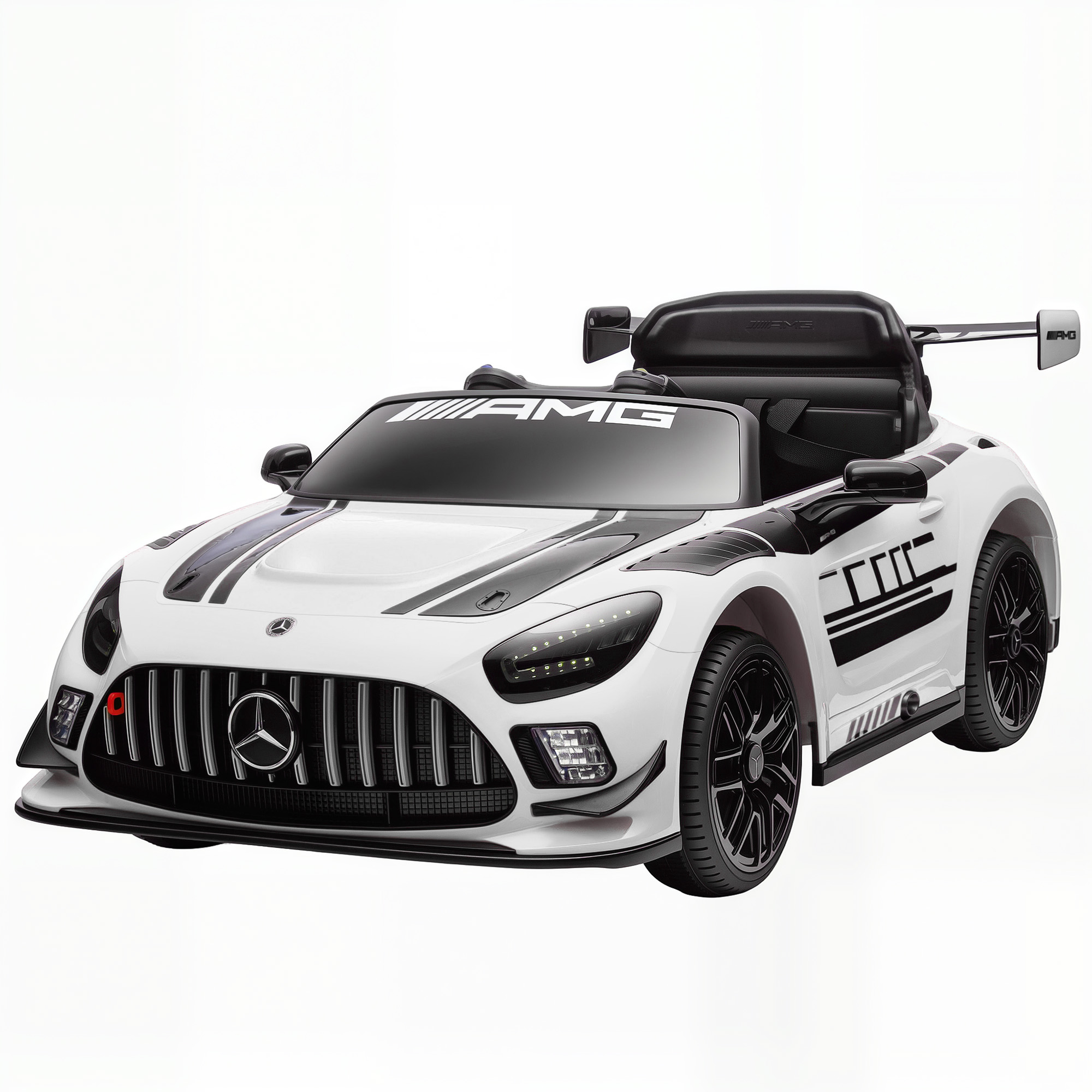 AIYAPLAY Voiture électrique Mercedes, Aufsitzauto pour enfants, 12V Batterie, lumières LED, fonction musique, Hupe, 3-8 Jahre, Blanc