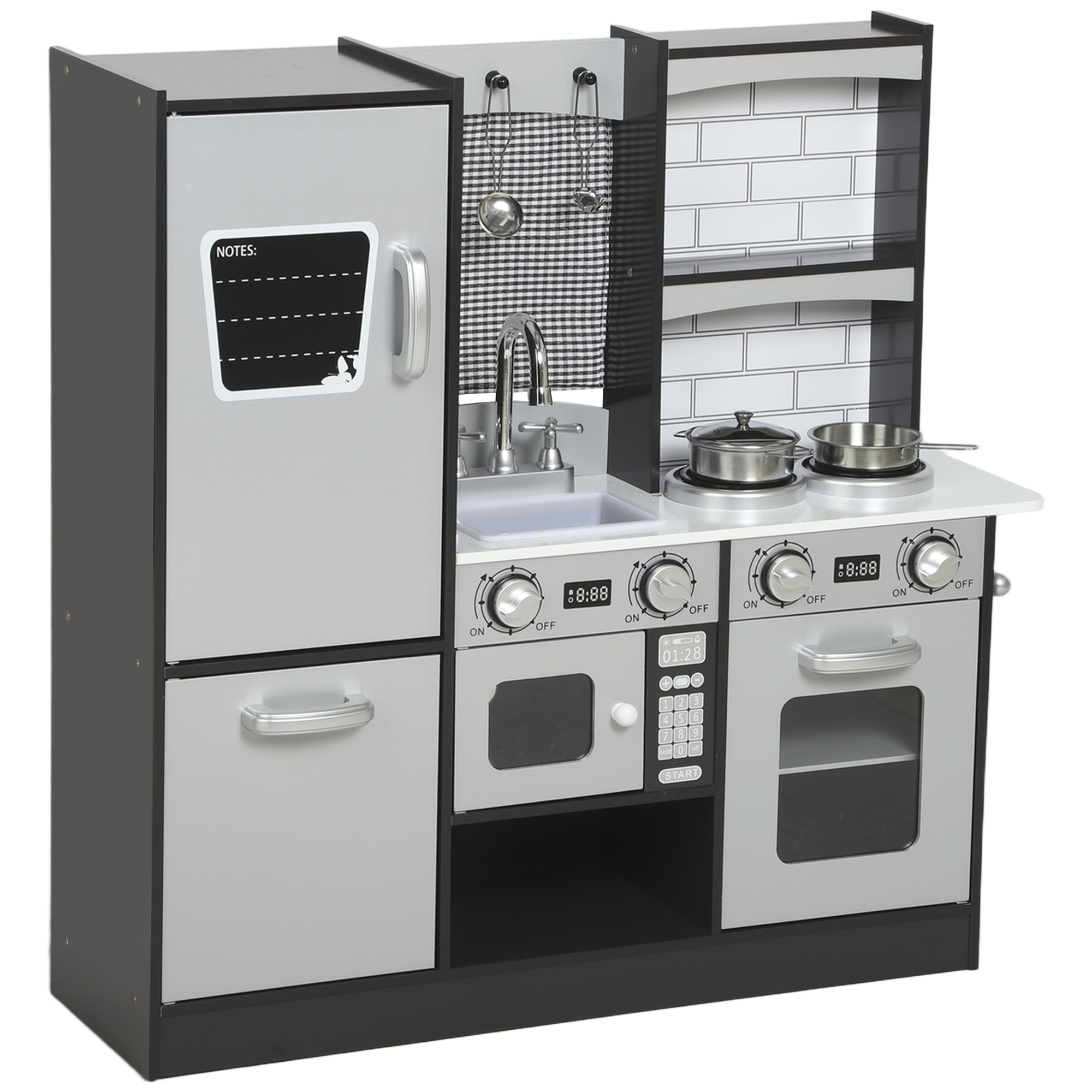 AIYAPLAY Cuisine Jouet pour Enfants 3-8 Ans en Bois avec Accessoires, Frigo, Évier et Boutons avec Sons, Marron