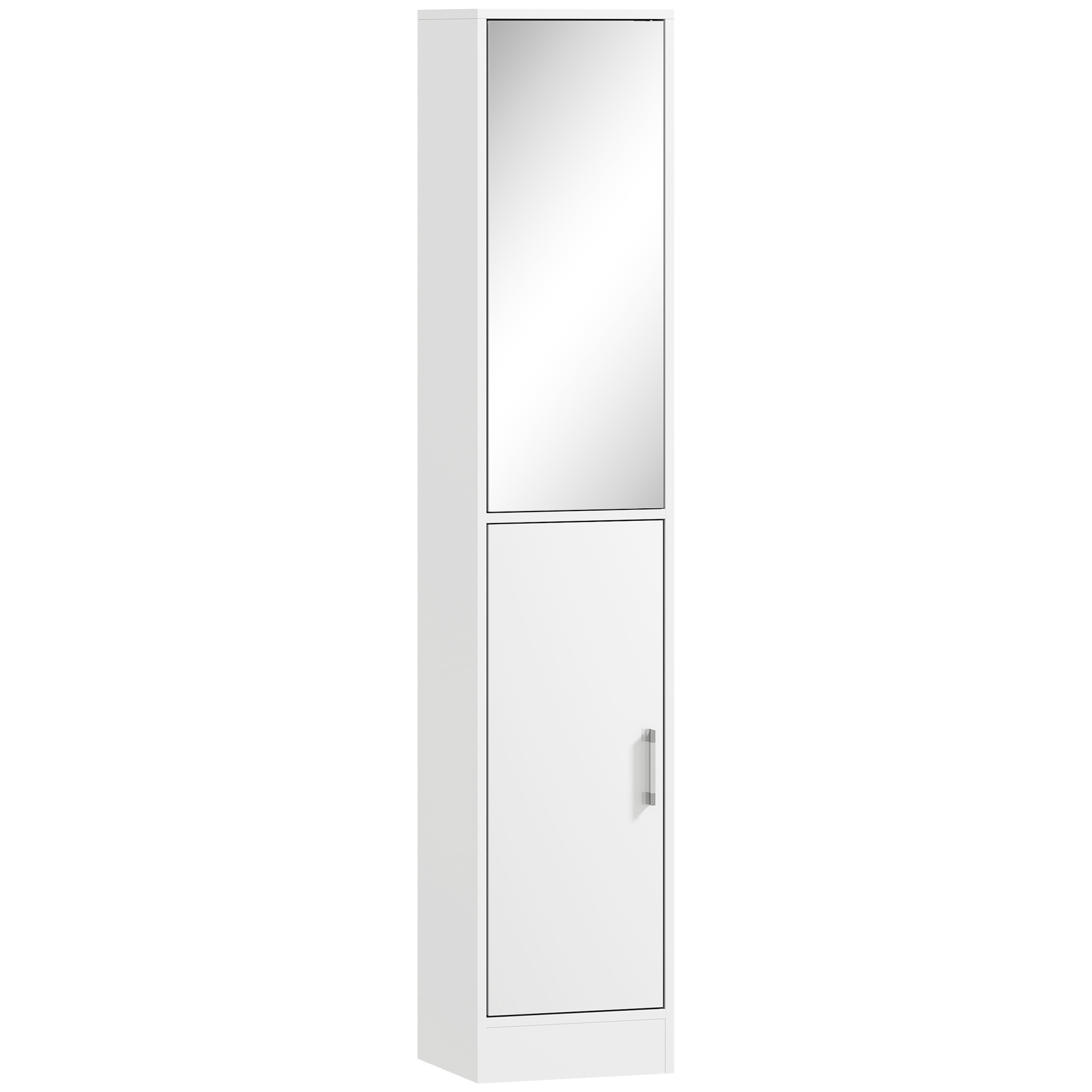 kleankin Badezimmerschrank mit Spiegel, schmaler 6-stufiger Badschrank mit 2 Türen und verstellbaren Regalen, Badezimmer-Aufbewahrung für kleine Räume, 32x28x162cm, weiß Aosom