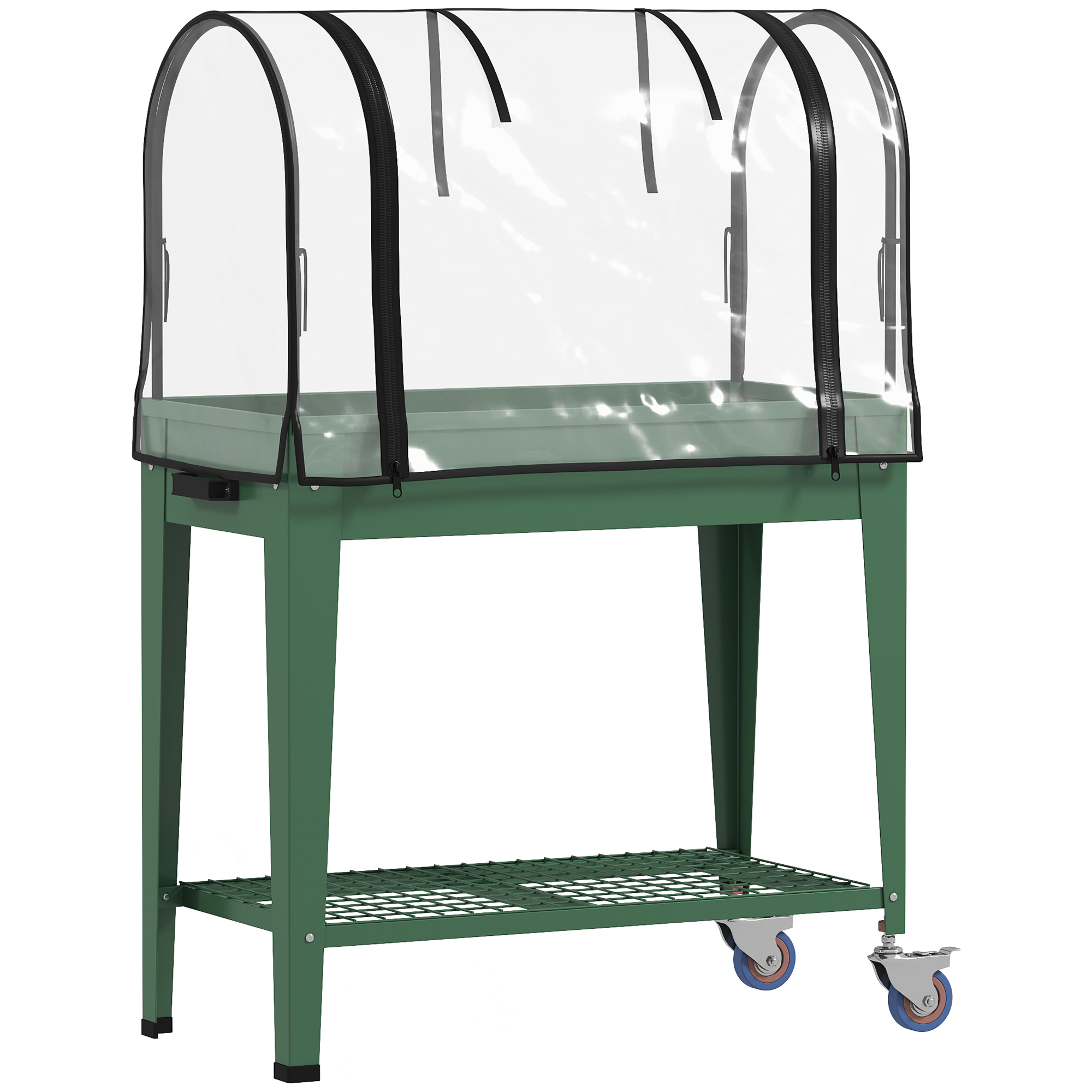 Outsunny Hochbeet auf Rollen, Pflanztisch mit PVC-Gewächshausabdeckung und unterem Regal für Pflanzen, Blumen und Gemüse, 80x40x120 cm, Grün Aosom