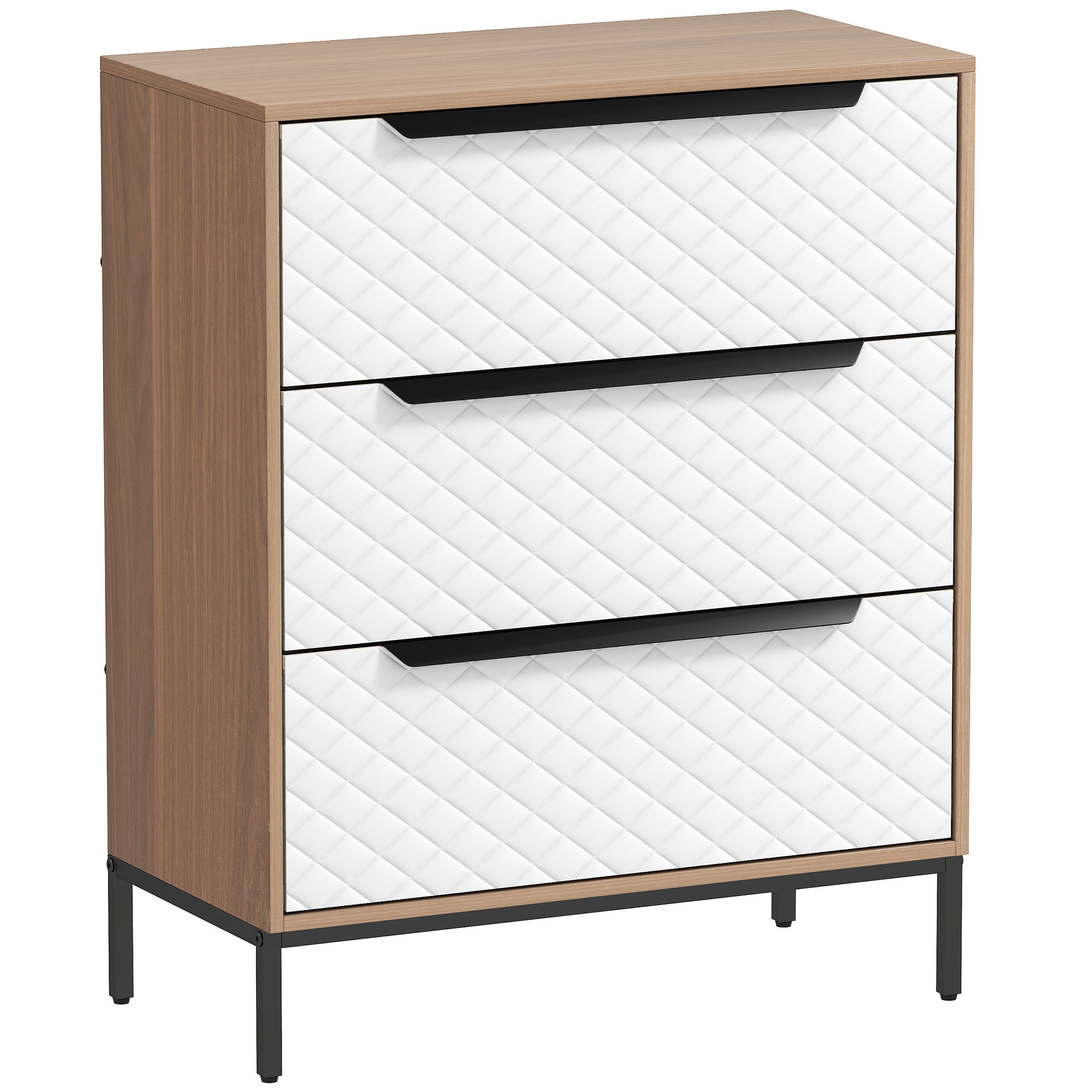 HOMCOM Stoffkommode mit 3 Schubladen, Schlafzimmerkommode, Schubladenfronten mit Diamantmuster, Kommode für Wohn- Büro- und Ankleidezimmer, Natur und Weiß Aosom