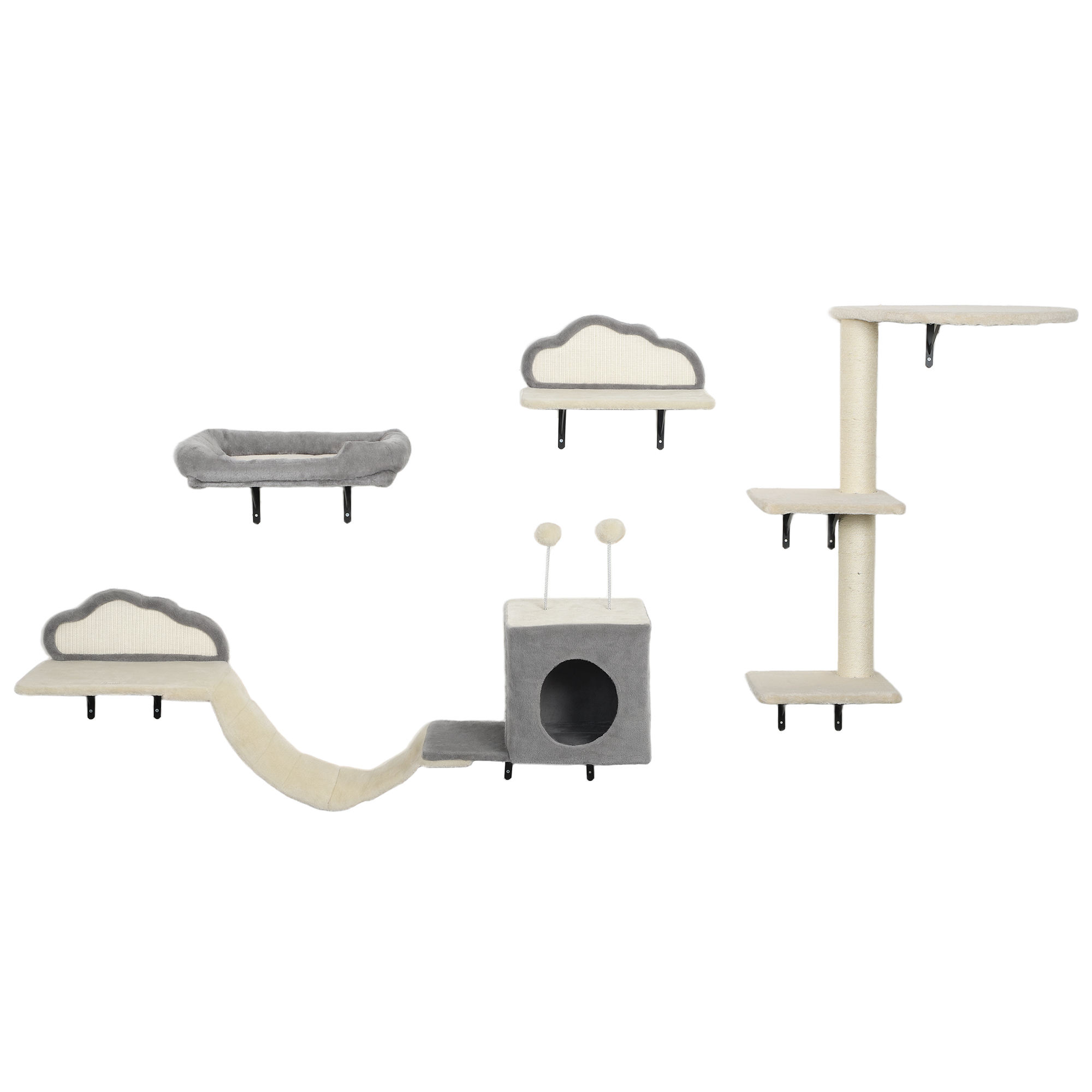 Meilleurs prix pour PawHut Set d'arbre à chat mural, surfaces à griffer en sisal, 4 pièces, pour 1-3 chats, Beige