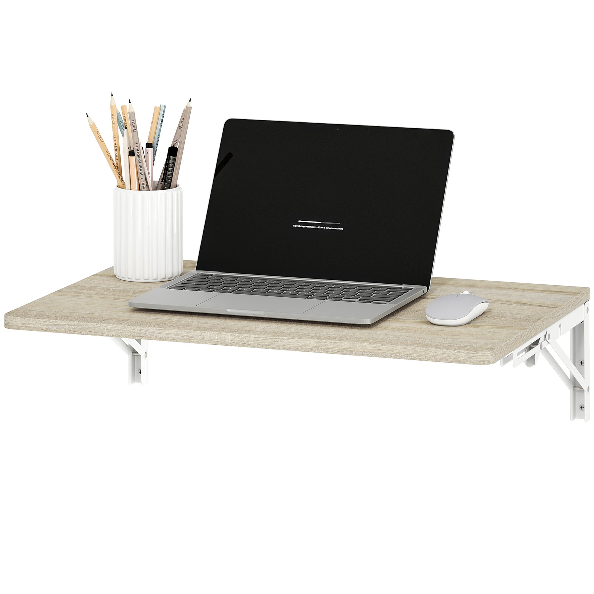 HOMCOM Bureau mural pliant, table pliante 60x40 cm, bureau flottant gain de place avec coins arrondis, pour home office, salon, chambre, cuisine, chêne