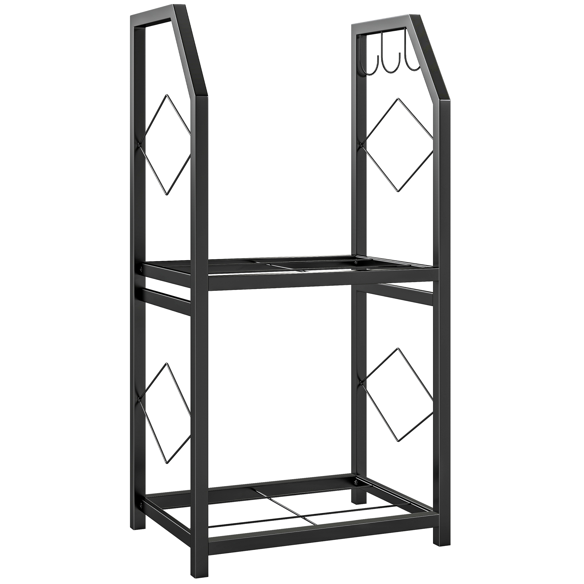 Outsunny Kaminholzregal für Innenbereich aus Metall, 2-stöckiges Holzregal mit 3 seitlichen Haken, erhöhtes Holzregal, max. Tragfähigkeit 100 kg, 41x30x81 cm, Schwarz Aosom