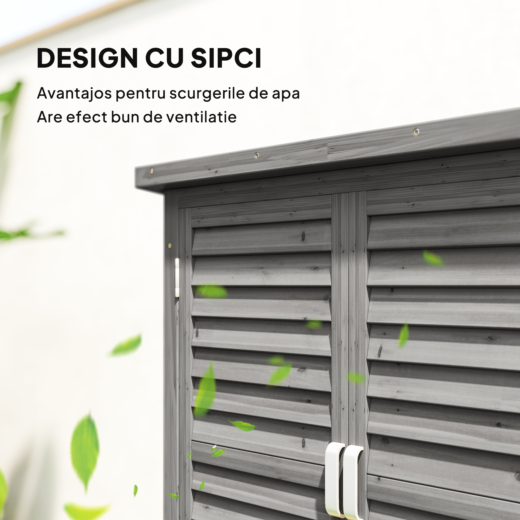  Dulap de Gradina din Lemn de Brad cu Usi cu Obloane si 2 Polite, 87x46,5x96,5cm, Gri [3]