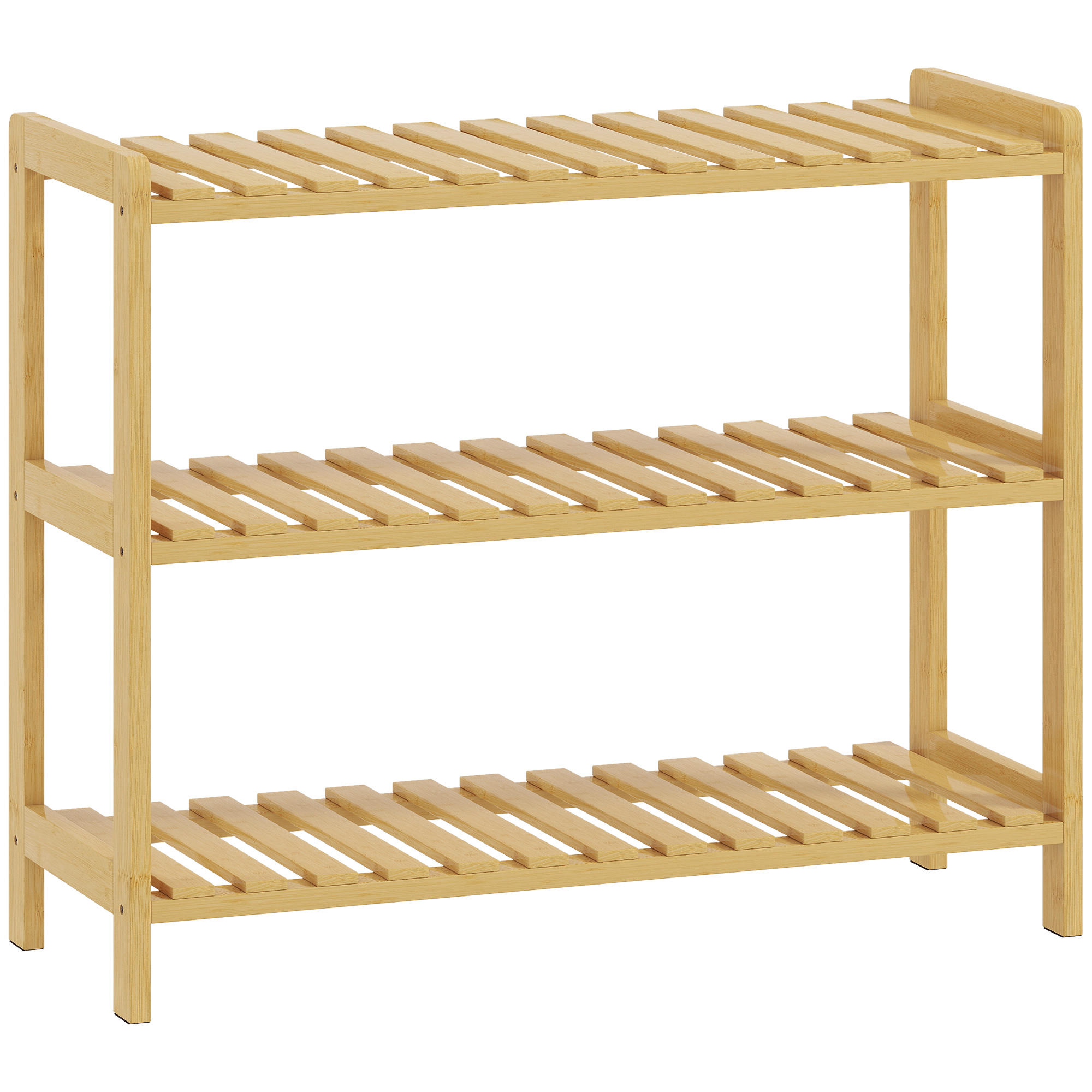 HOMCOM Schuhregal mit 3 Ebenen, Bambus-Schuhregal für 9 Paar Schuhe, für Diele, Flur, Schlafzimmer, 70x26x57,5 cm, Natur Aosom