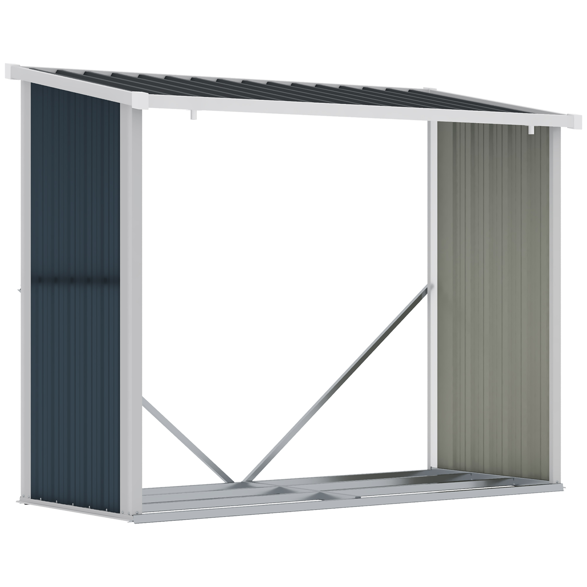 Outsunny Șopron pentru lemne din oțel galvanizat, adăpost depozitare bușteni cu acoperiș înclinat pentru grădină/terasă exterior 185x84x133,5/148,5 cm