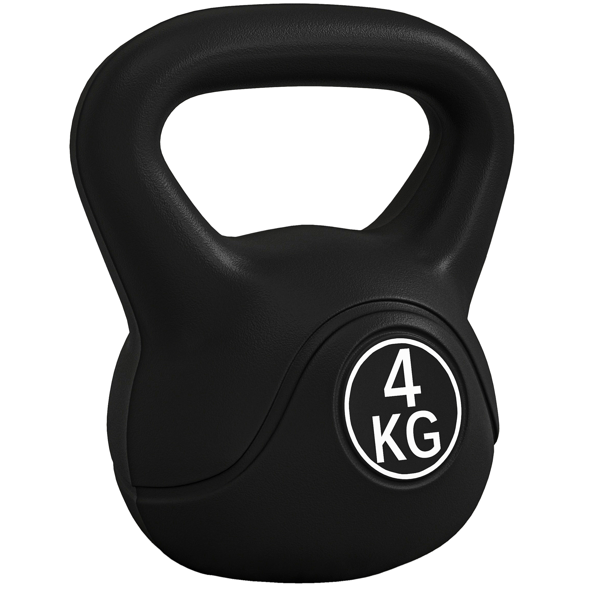 HOMCOM Kettlebell 4 kg, Kunststoffüberzug & Sandfüllung, breiter Griff, flache Basis, ideal für Krafttraining, Zuhause & Fitnessstudio, Schwarz Aosom
