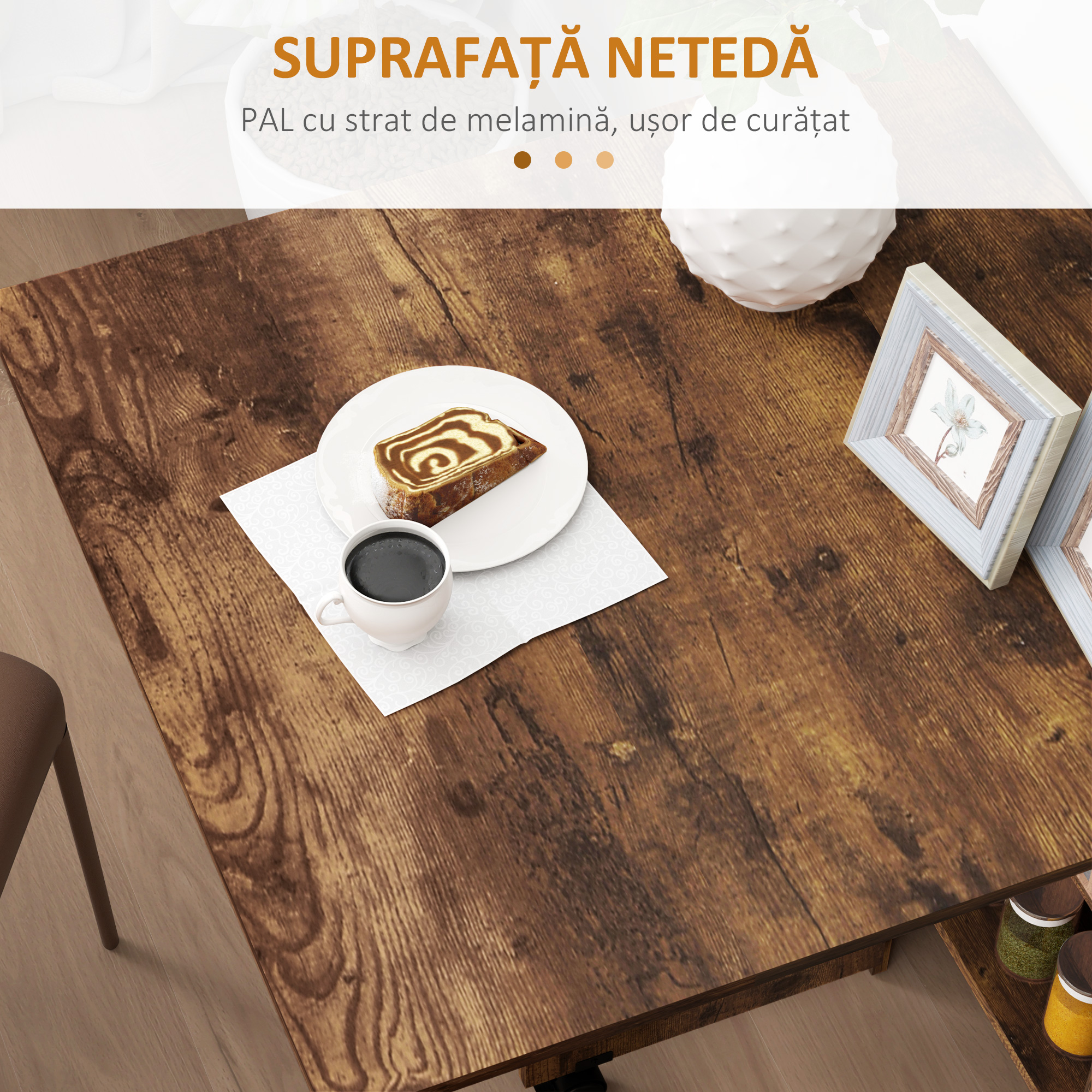  Masa Pliabila de Luat Masa, Masa cu Blaturi pentru Spatii Mici, cu Rafturi cu 2 Niveluri, Masa de Bucatarie Mica cu Rotile de Rulare [6]