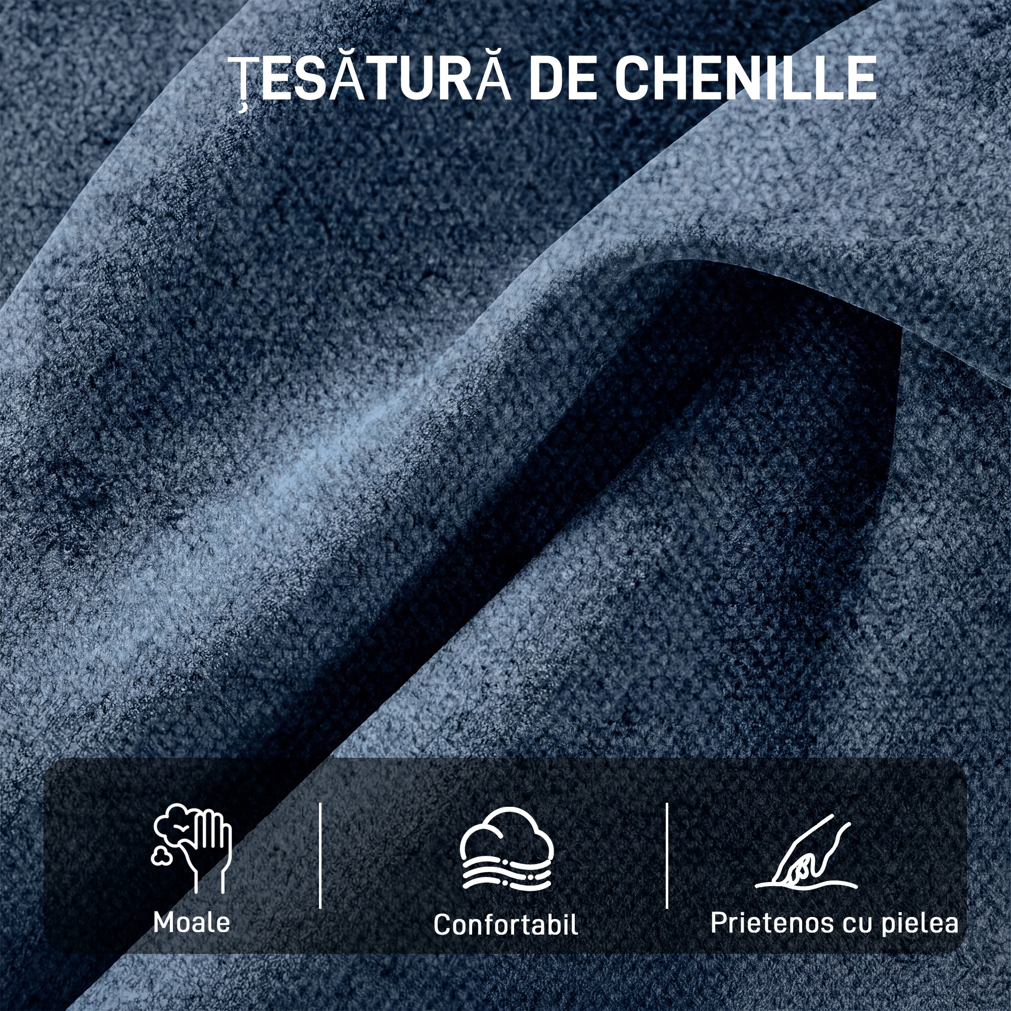  Fotoliu de Living Pivotant imbracat in Chenila cu sezut Lat, Fotoliu Modern pentru Dormitor cu Picioare Metalice, Albastru inchis [5]