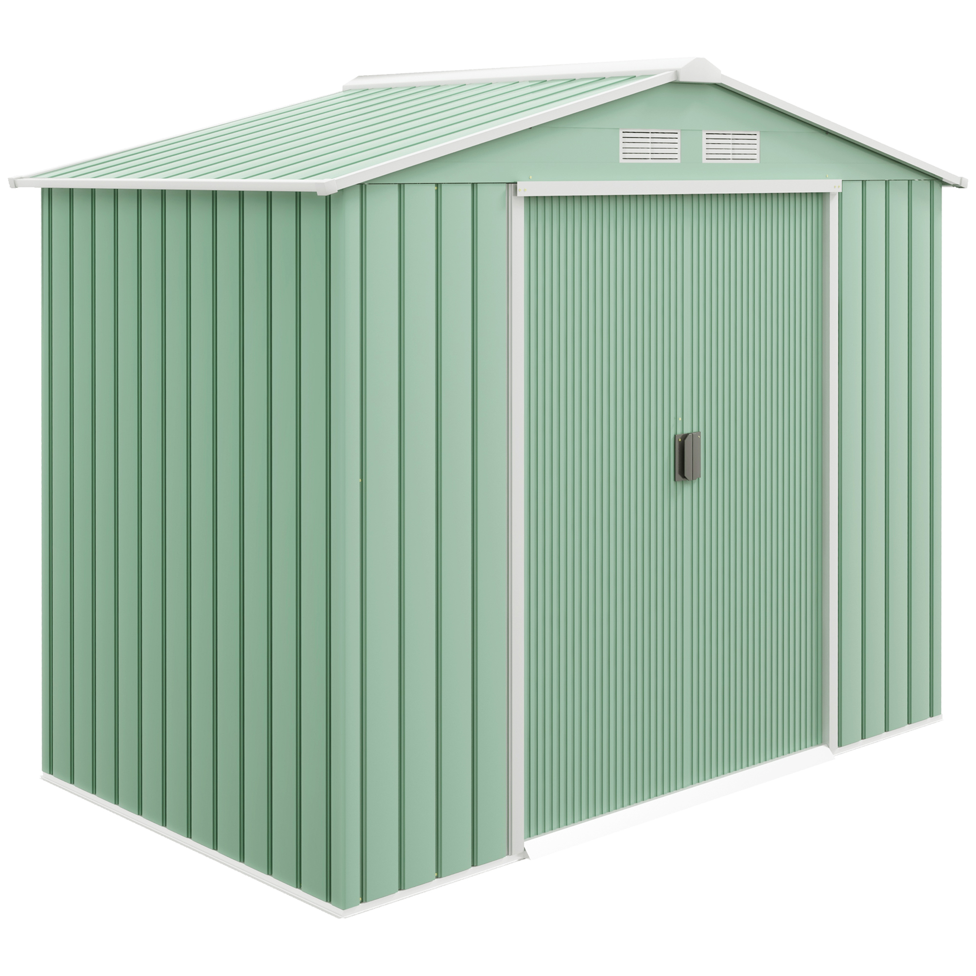 Outsunny Szop ogrodowy, 2 drzwi przesuwne, okna wentylacyjne, rama podłogowa z ocynkowanej stali, nierdzewna stal, jasnozielony, 2,13 x 1,30 x 1,85 m