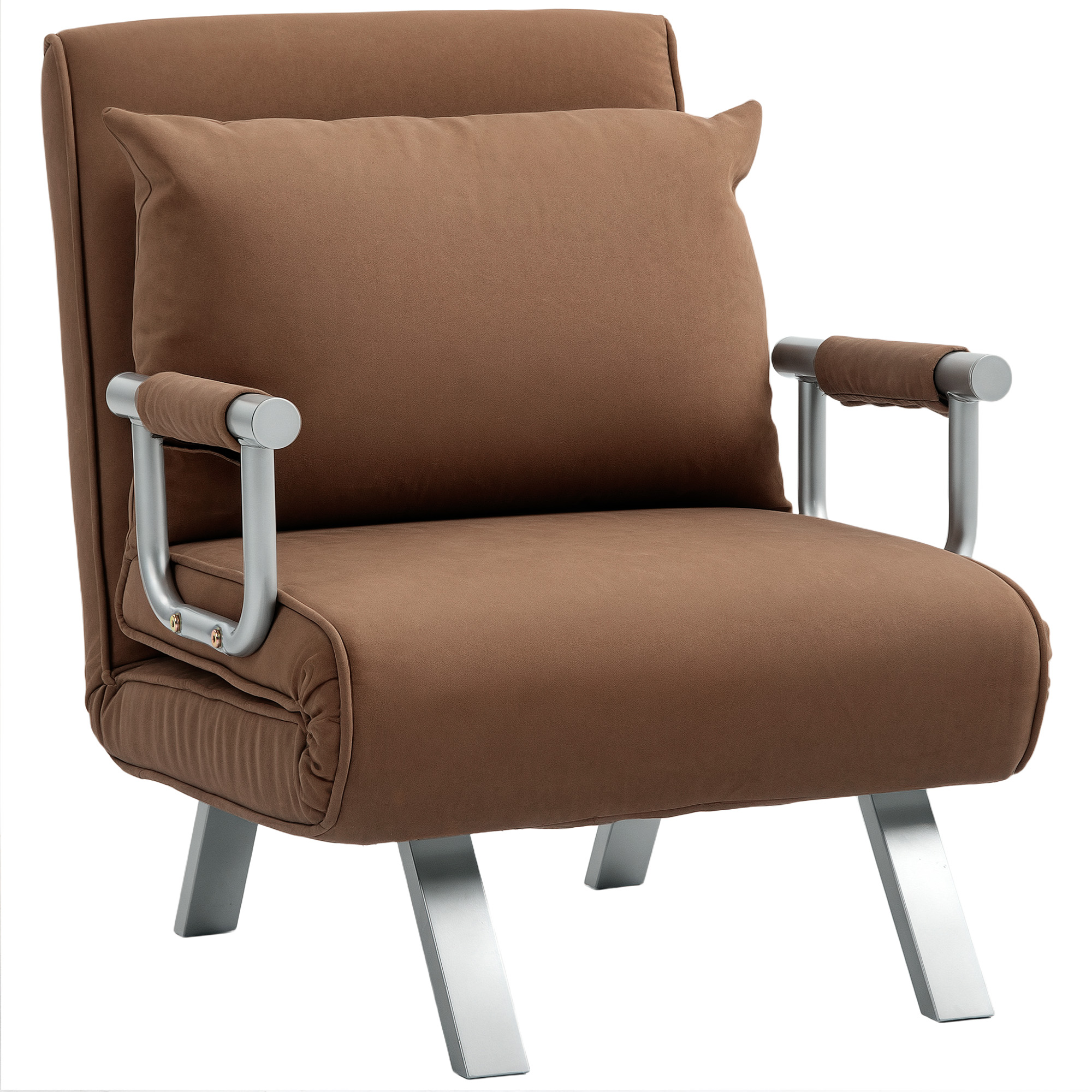 HOMCOM Schlafsofa für 1 Person 2-in-1, klappbarer Schlafsessel mit Bezug aus synthetischem Wildleder, 5-fach verstellbare Rückenlehne und gepolstertes Kissen, für Büro, Schlafzimmer, Wohnzimmer, 65x69x80 cm, Braun Aosom