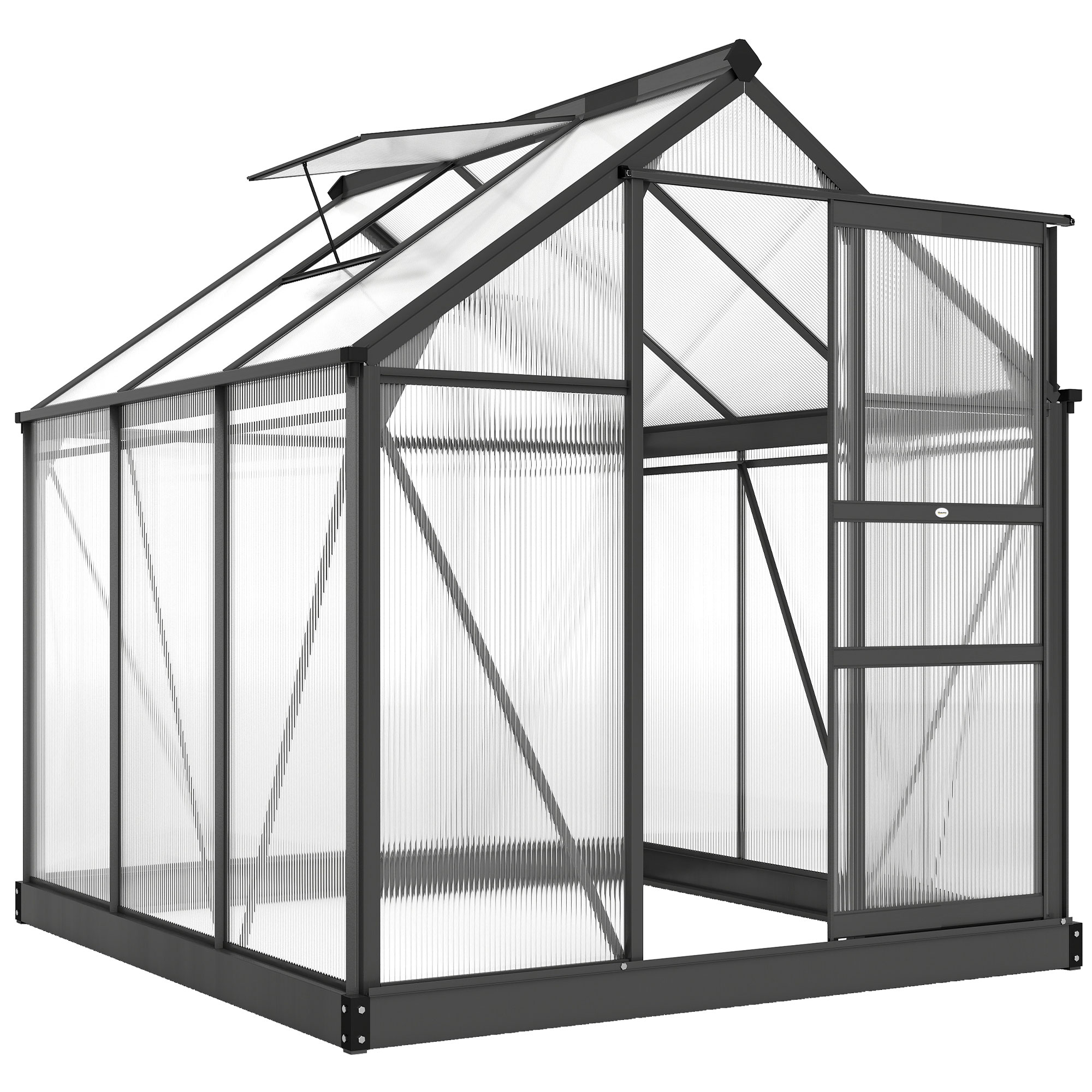 Outsunny Szklarnia Aluminium 3,65m² 190x192x201cm z Fundamentem, Otwieranym Dachem, Drzwiami Przesuwnymi, Panele 4 mm, UV-Ochrona | Aosom PL
