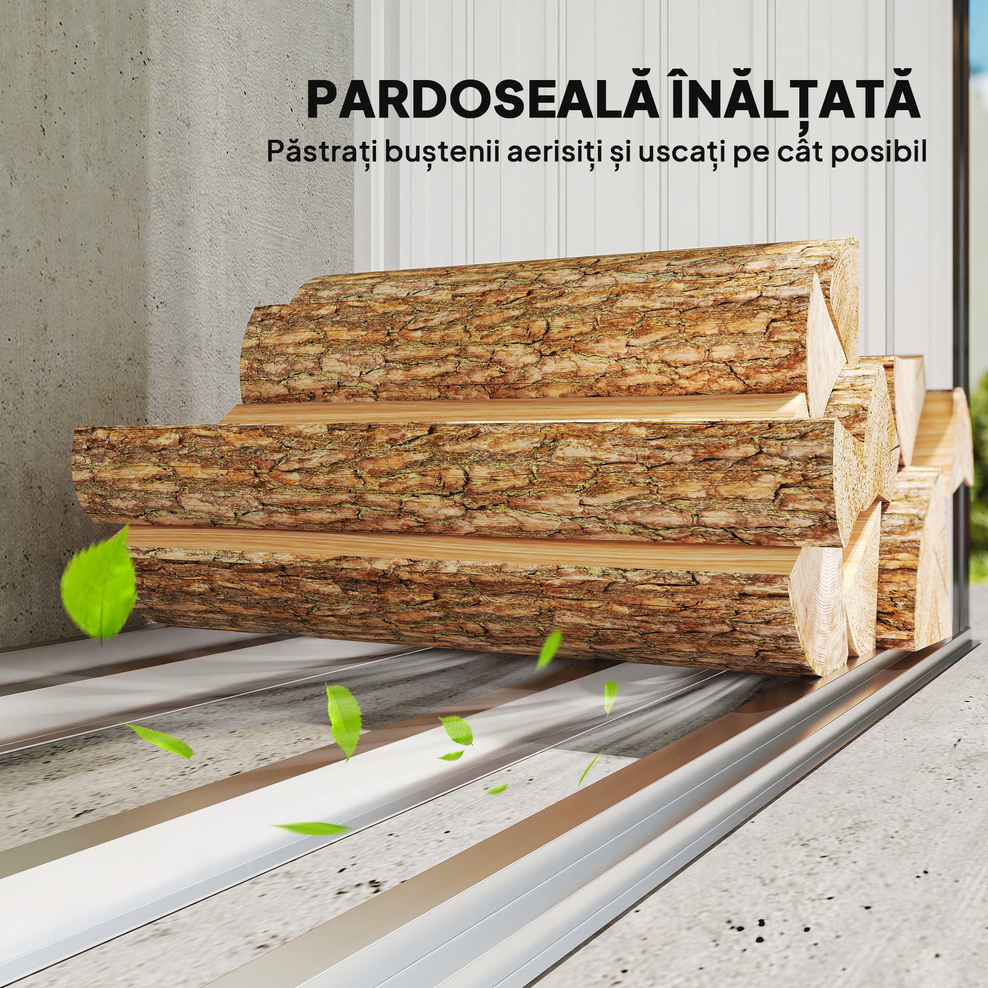  Depozit pentru Lemne din Otel pentru Exterior, Baza Ridicata si Acoperis inclinat, 150x66.5x150 cm, Gri inchis [4]