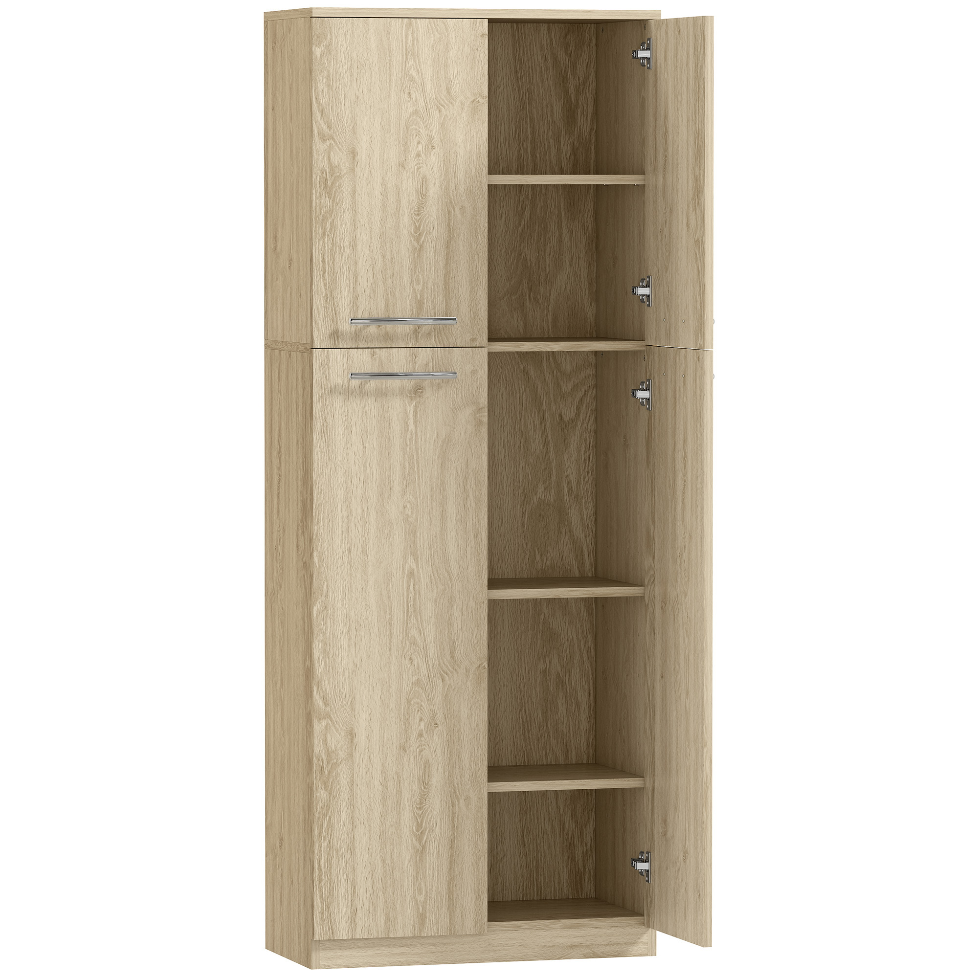 HOMCOM Küchenschrank, Vorratsschrank mit 2 Türen, Küchenschrank mit verstellbaren Regalböden aus MDF, für Esszimmer, Wohnzimmer, 59x31x155 cm, Eiche Aosom