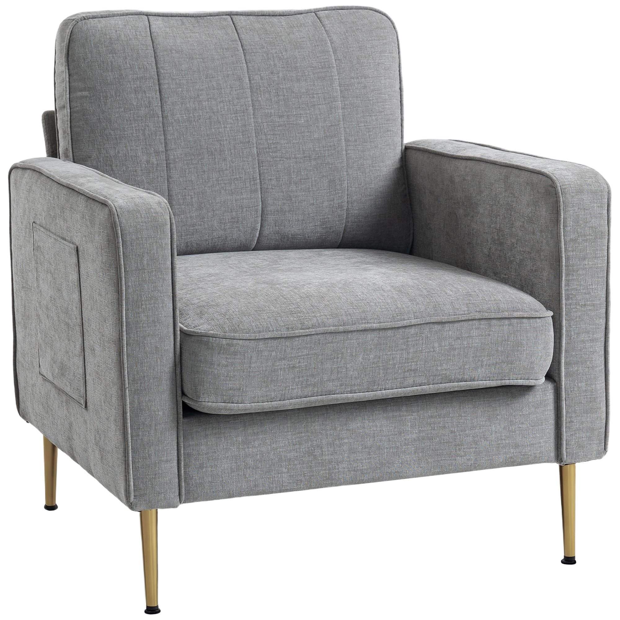 HOMCOM 1-Sitzer-Sofa mit goldfarbenen Stahlbeinen, hoher Komfort, Seitentaschen, für Wohnzimmer, Büro, Schlafzimmer, grau Aosom