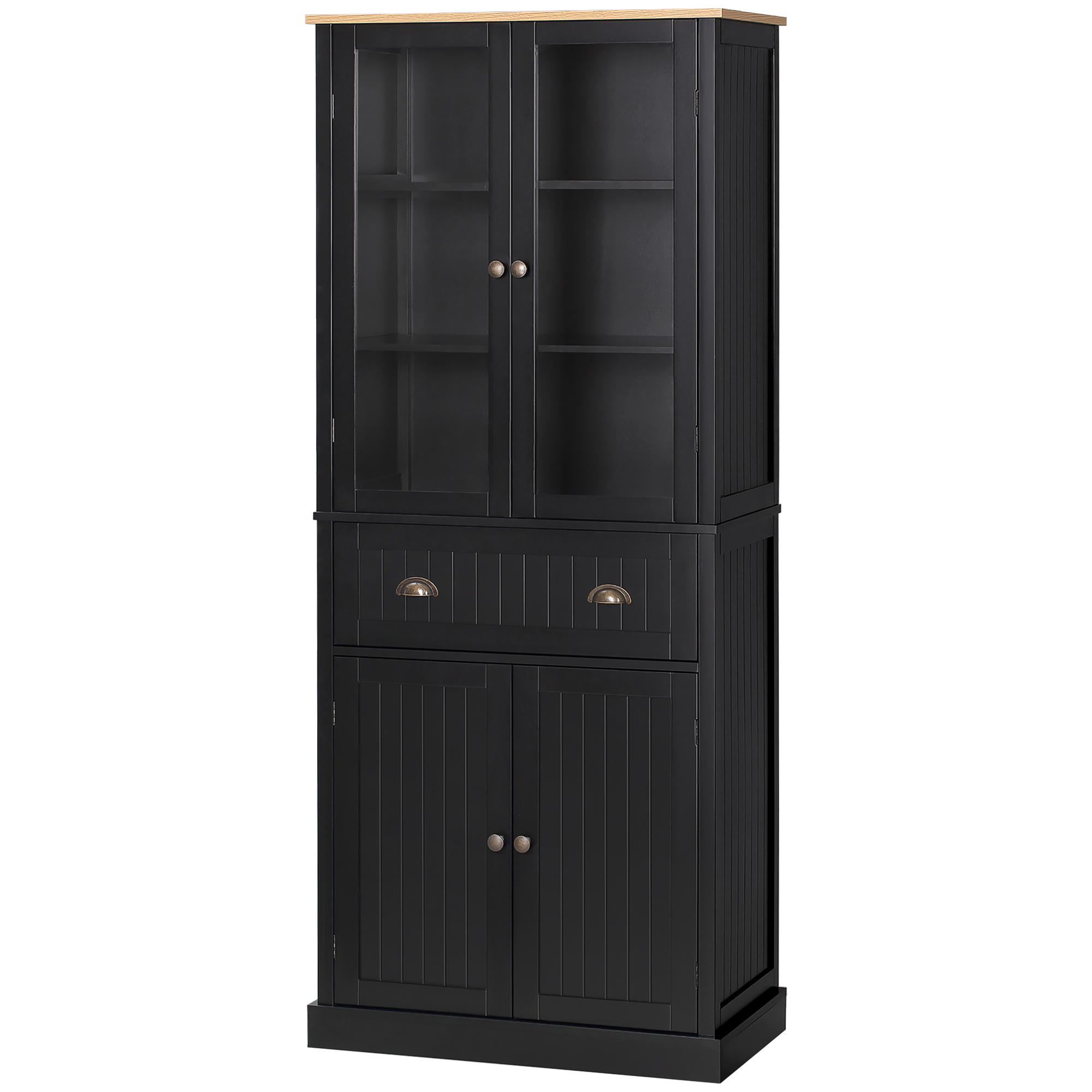 HOMCOM Buffet Küchenschrank Aufbewahrung 4 Türen davon 2 Glastüren und 1 Schublade Höhe 182,5 cm mit verstellbaren Regalen - schwarz Aosom