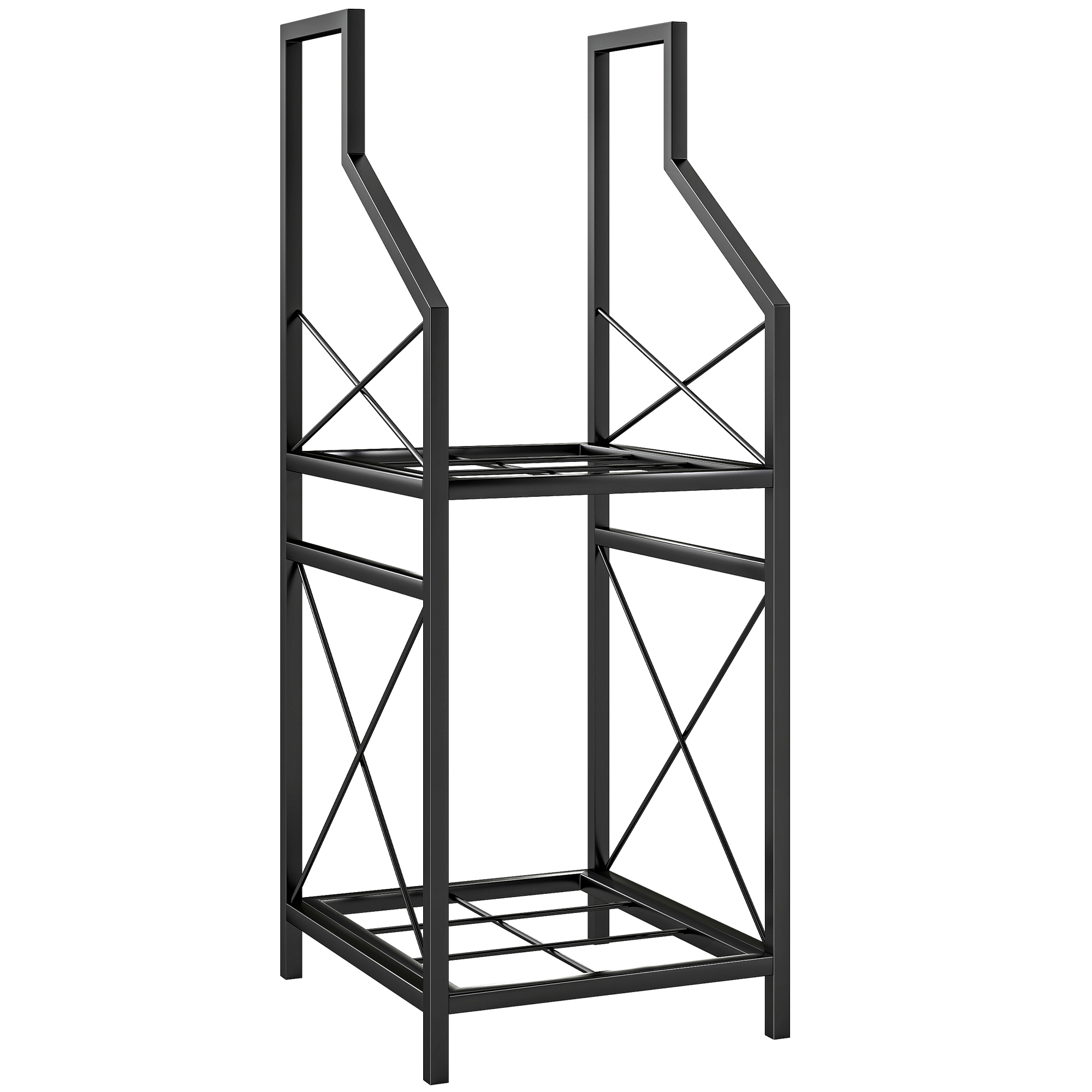 Outsunny 2‑stufiger Metall-Holzständer mit erhöhter Basis, Holzregal für Innen & Außen, Tragfähigkeit 60 kg, 34x30x80 cm, Schwarz   Aosom