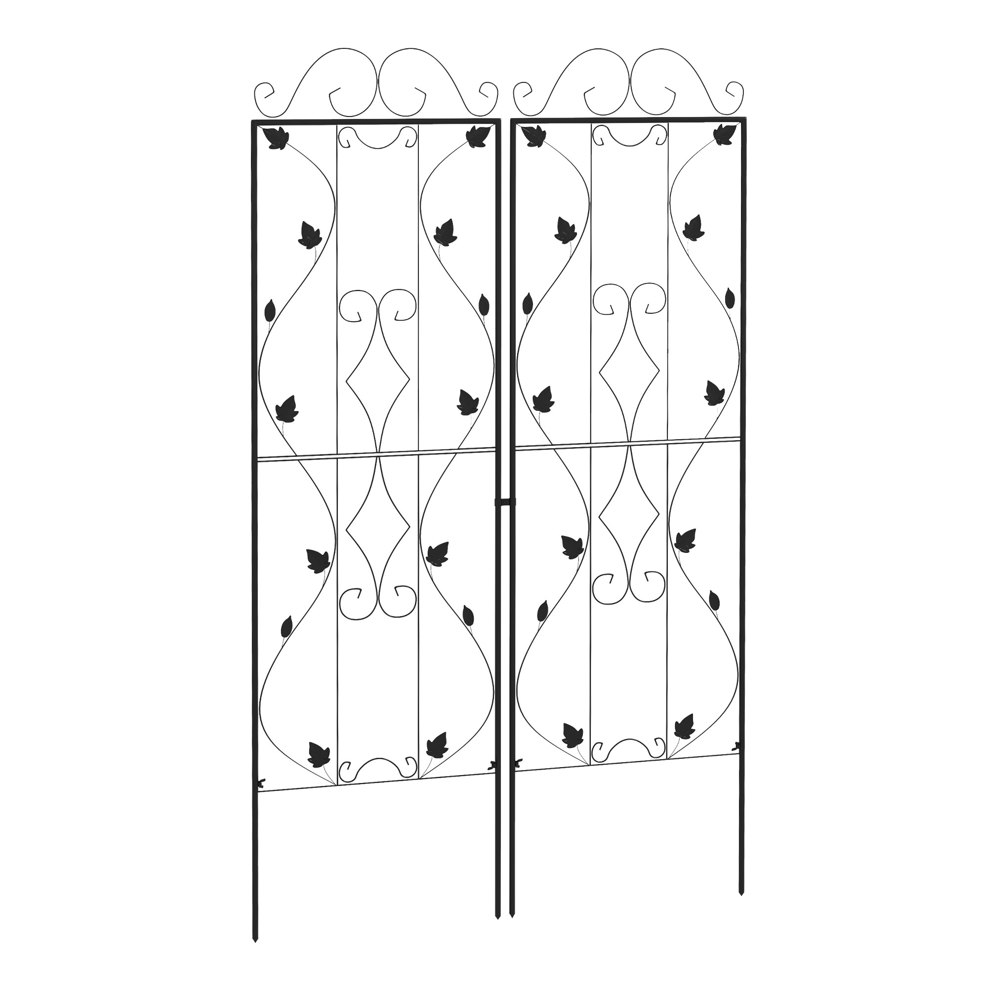 Outsunny Kratki ogrodowe stalowe zestaw 2 szt. do wbijania odporne na rdzę podpory do roślin z motywem liści 50 x 181 cm czarne | Aosom PL