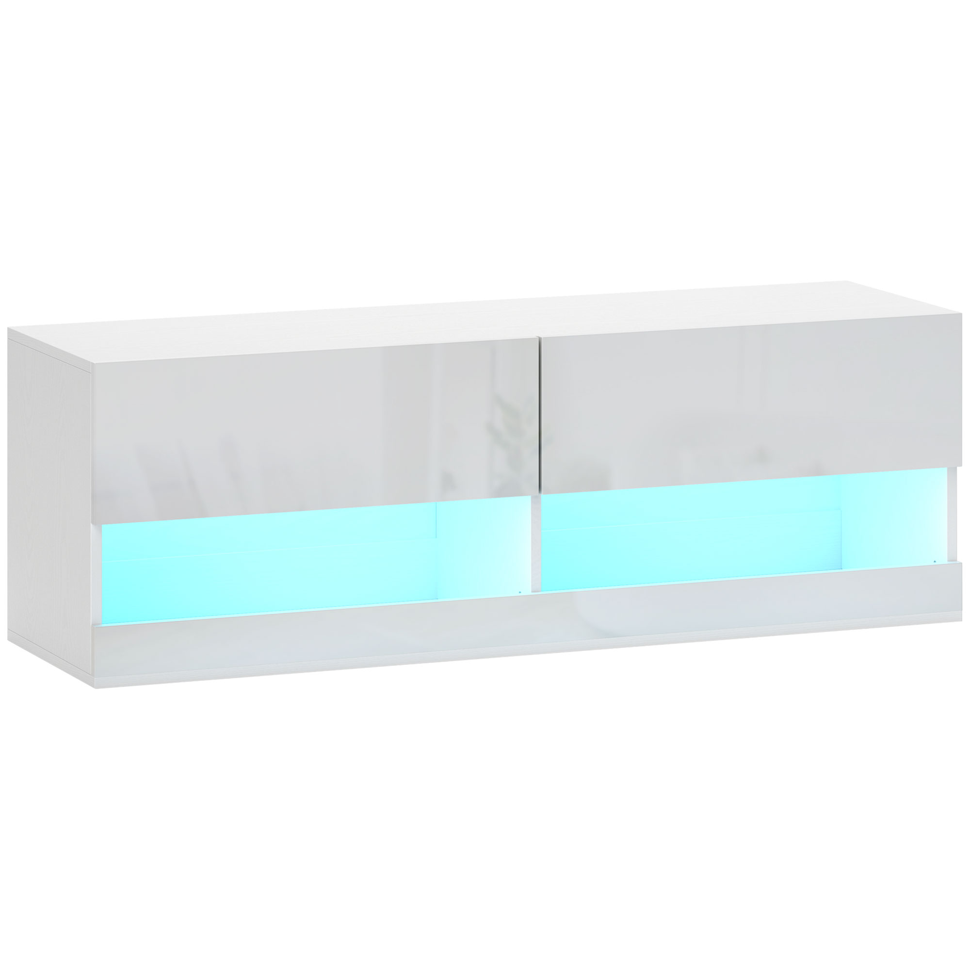 HOMCOM Ścienna szafka TV z oświetleniem LED, 16 trybów migania, ścienne mocowanie, otwarte półki, 120 x 35 x 40,5 cm, Biały