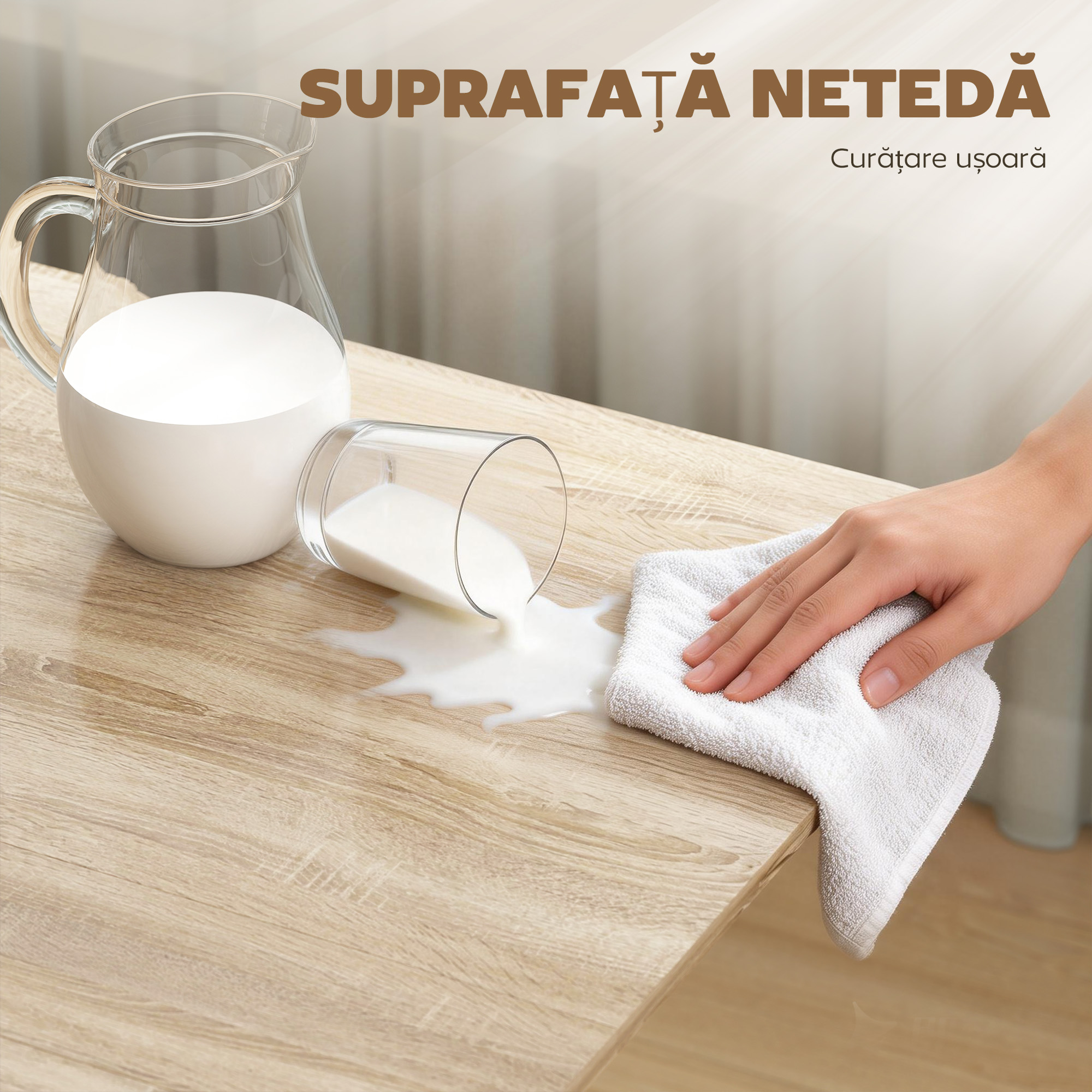  Masa Pliabila pentru 4-6 Persoane cu 2 Extensii si Roti cu Frana, 120x80x73 cm, Stejar [6]