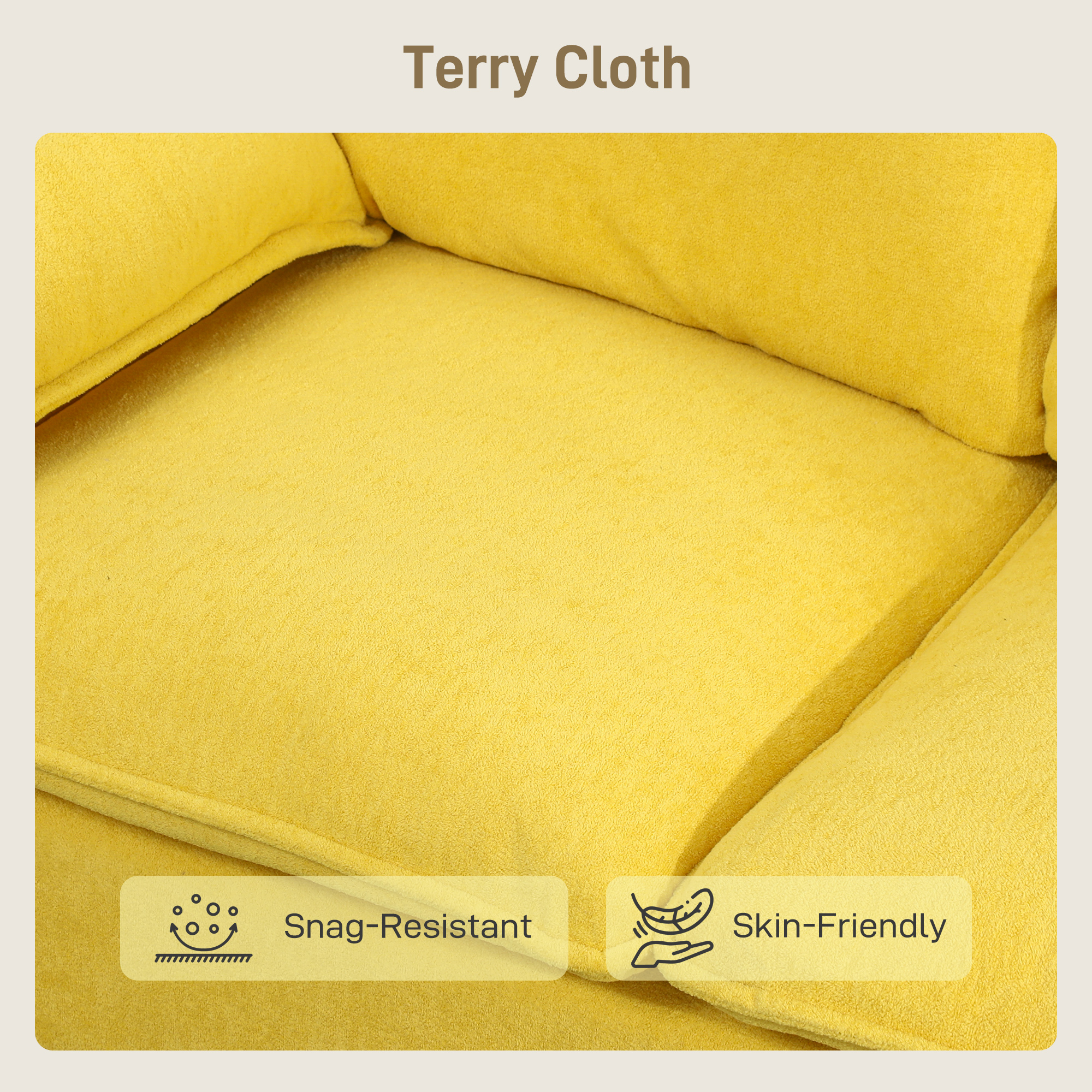  Canapea moderna cu 2 locuri, perne si tapiterie din material textil buretat, 130x77x84 cm, galben [6]