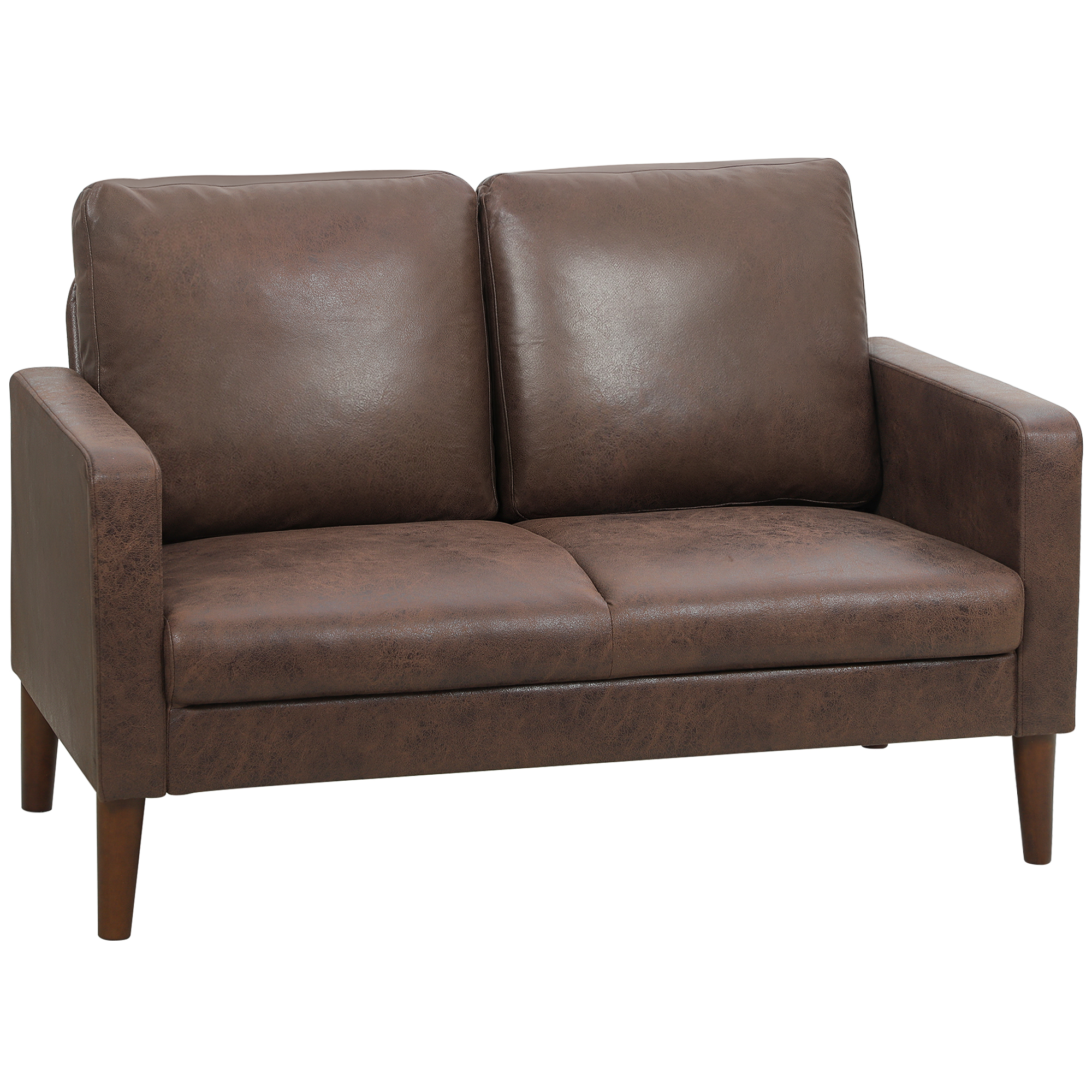 HOMCOM 2-Sitzer-Sofa gepolstert aus atmungsaktivem Kunstlederstoff mit Kissen und Gummibaumholz-Füßen, platzsparender Zweisitzer mit Armlehnen für Wohnzimmer, 130x78x85 cm, Dunkelbraun Aosom