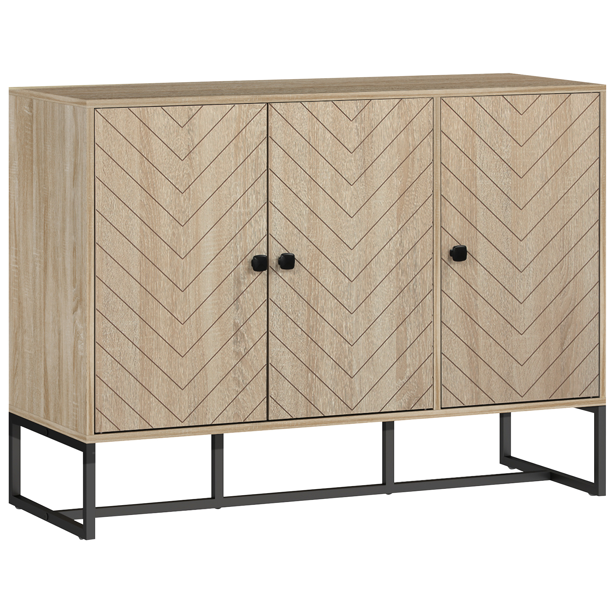 HOMCOM Sideboard Wohnzimmer Aufbewahrungsmöbel Küchenschrank mit Schranktüren und verstellbarem Fach, Chevron-Muster, Metallfuß, moderner Stil, Buffet für Ess- und Wohnzimmer, 108 x 40 x 80 cm, Eiche Aosom