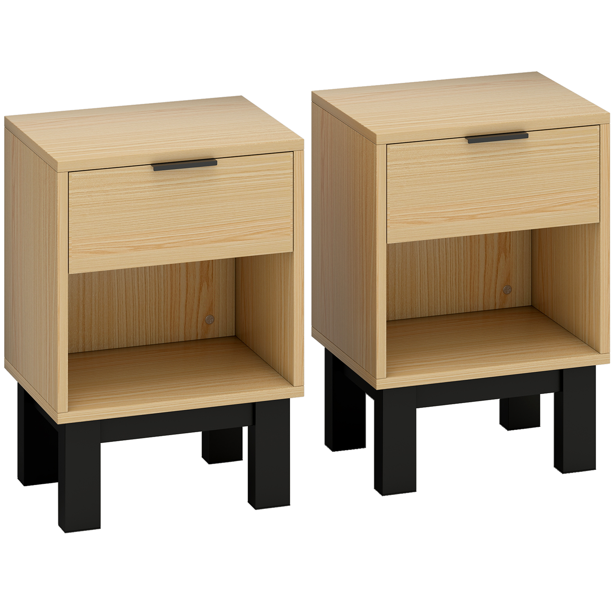 HOMCOM Set aus 2 schmalen Nachttischen, moderne Nachttische mit Schublade und offenem Fach, für Schlafzimmer, Wohnzimmer, 35x26x50 cm, Eiche Aosom
