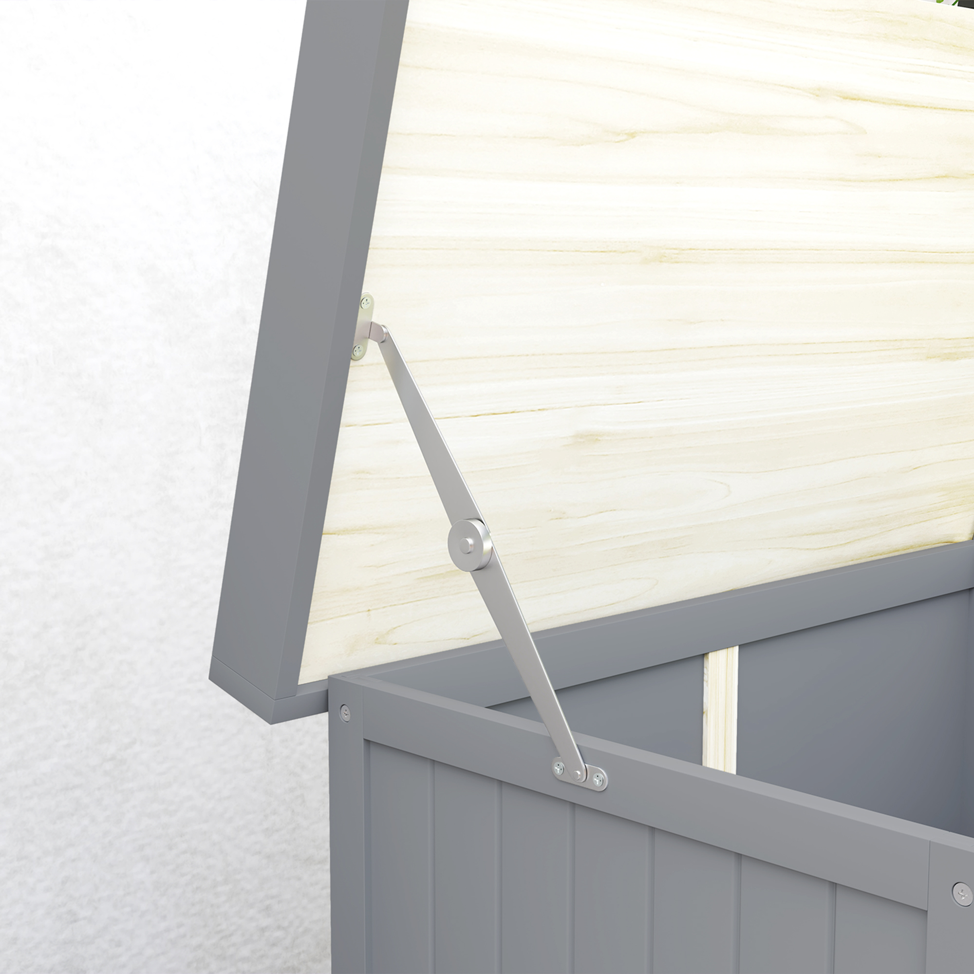  Dulap de Gradina din Lemn de Brad, Casuta pentru Depozitare Unelte de Exterior cu 2 Usi Blocabile, Blat Metalic si Raft, pentru Gradina, Terasa, Curte, 74x43x88 cm, Gri [7]