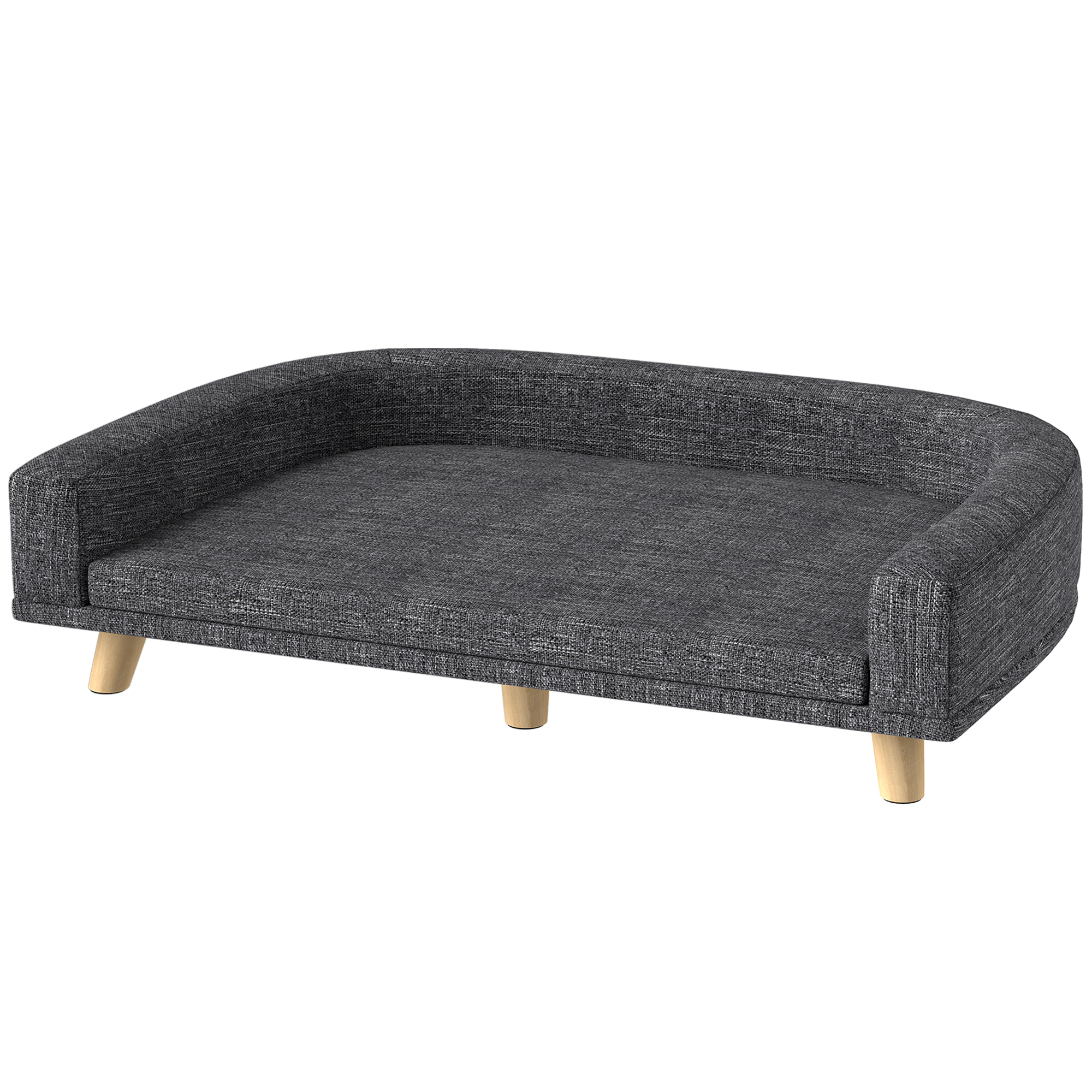 Meilleurs prix pour PawHut Canapé pour grands chiens Lit surélevé pour chiens avec coussin lavable et pieds en bois Charge 30 kg 98x67x25cm Gris foncé