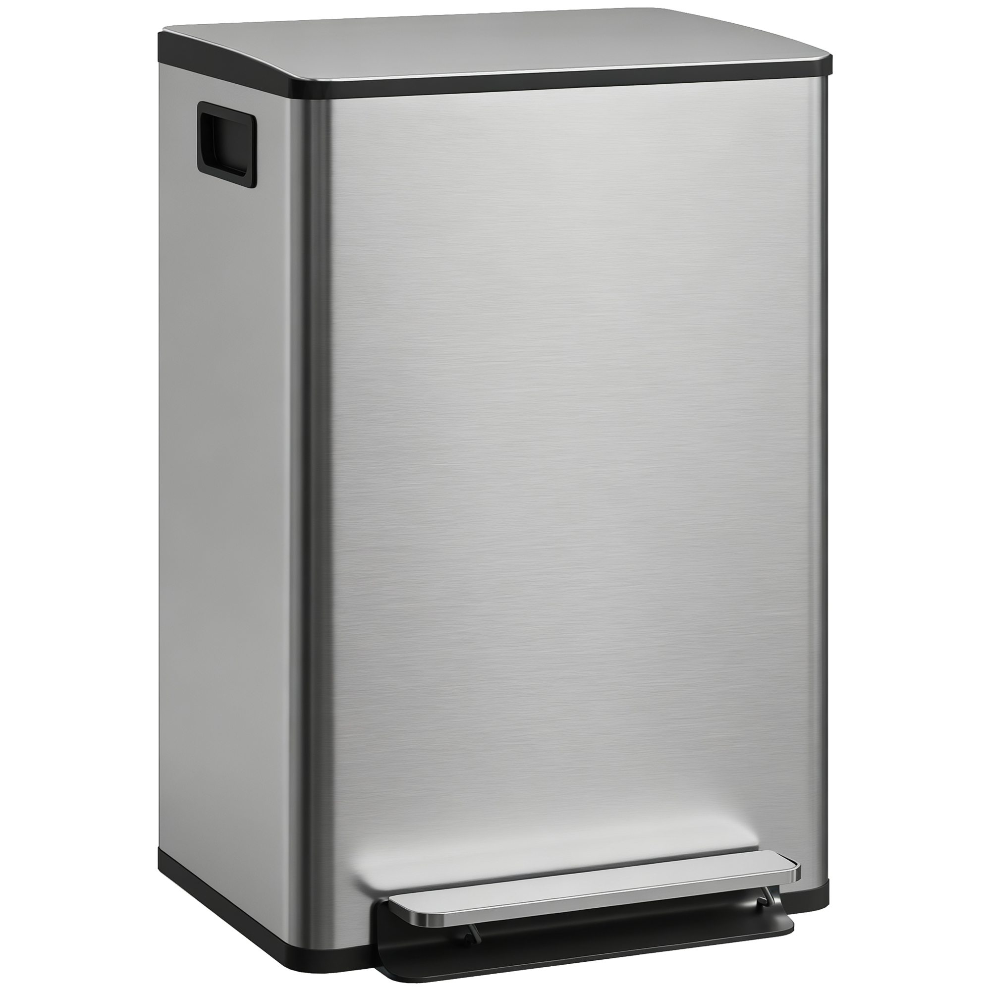 HOMCOM Küchen-Abfalleimer 50 l, Pedal-Mülleimer aus Edelstahl mit herausnehmbarem Inneneimer, Soft-Close-Deckel mit Offenhaltefunktion, Geruchsfilter, Griff, Fingerabdruckschutz, silber Aosom