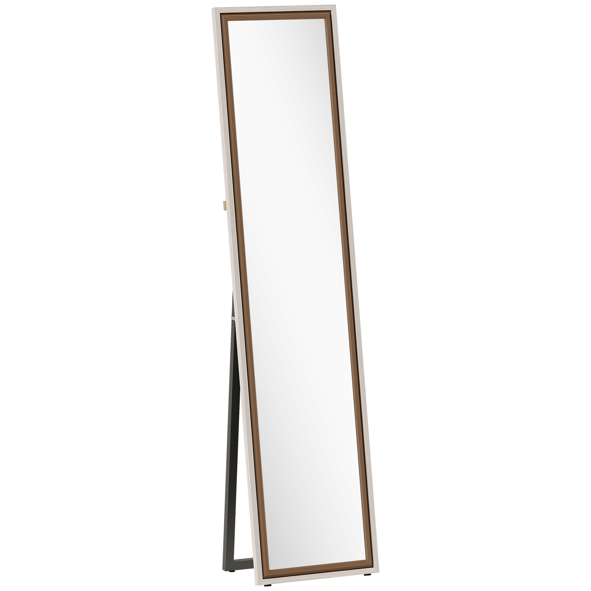 HOMCOM Ganzkörperspiegel 157x37 cm, großer Wandspiegel mit bicolor Rahmen, freistehend, geneigt oder hängend, für Wohnzimmer, Schlafzimmer, Flur, Diele, Weiß und Dunkelbraun Aosom